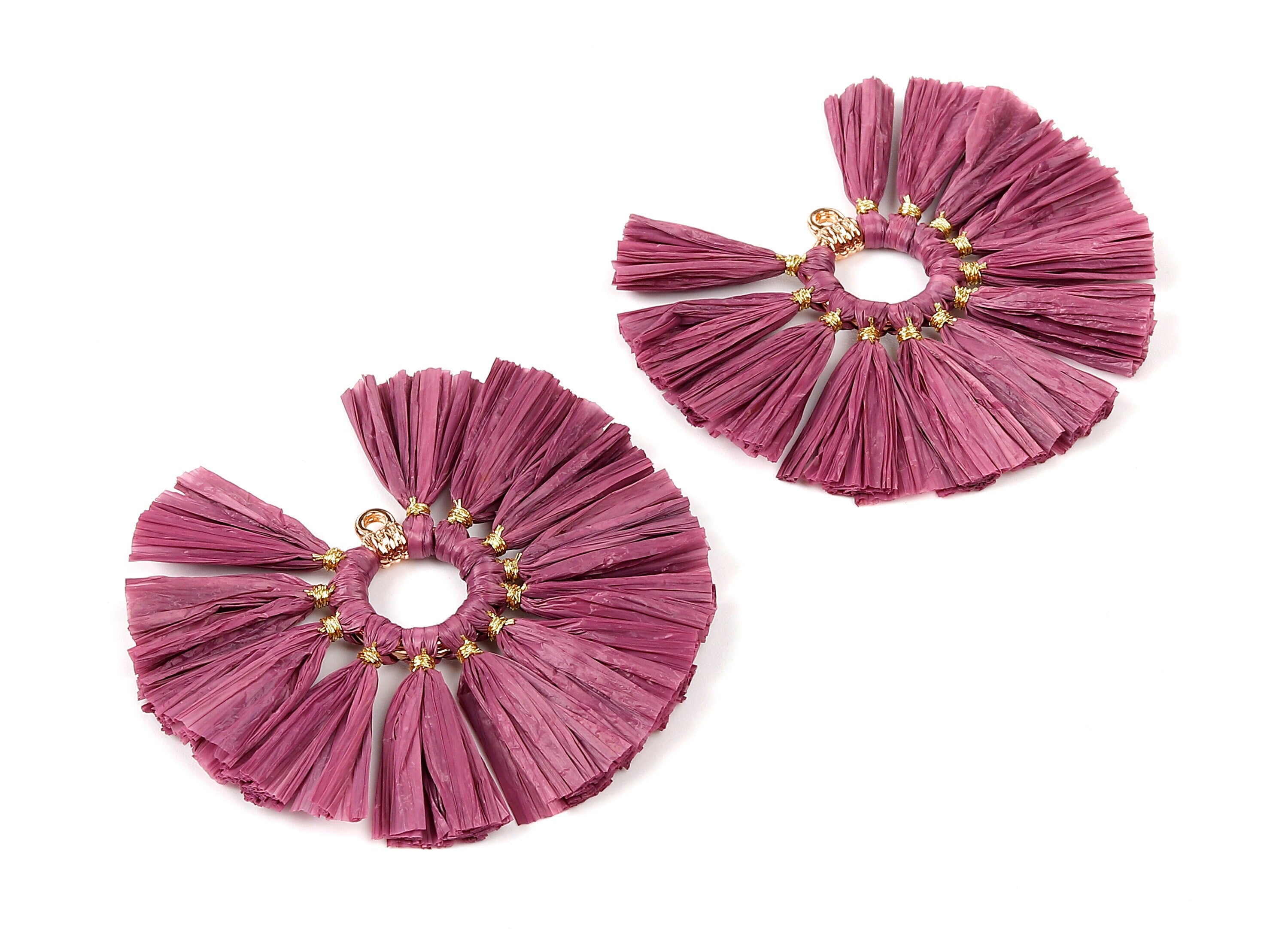 Raffia Fan Tassels Charms - Raffia Tassel Pendant - Jewelry Accessories - Handmade Tassels Jewelry - 54.16x54.16x3.49mm - RS1049 - DOMEDBAZAAR