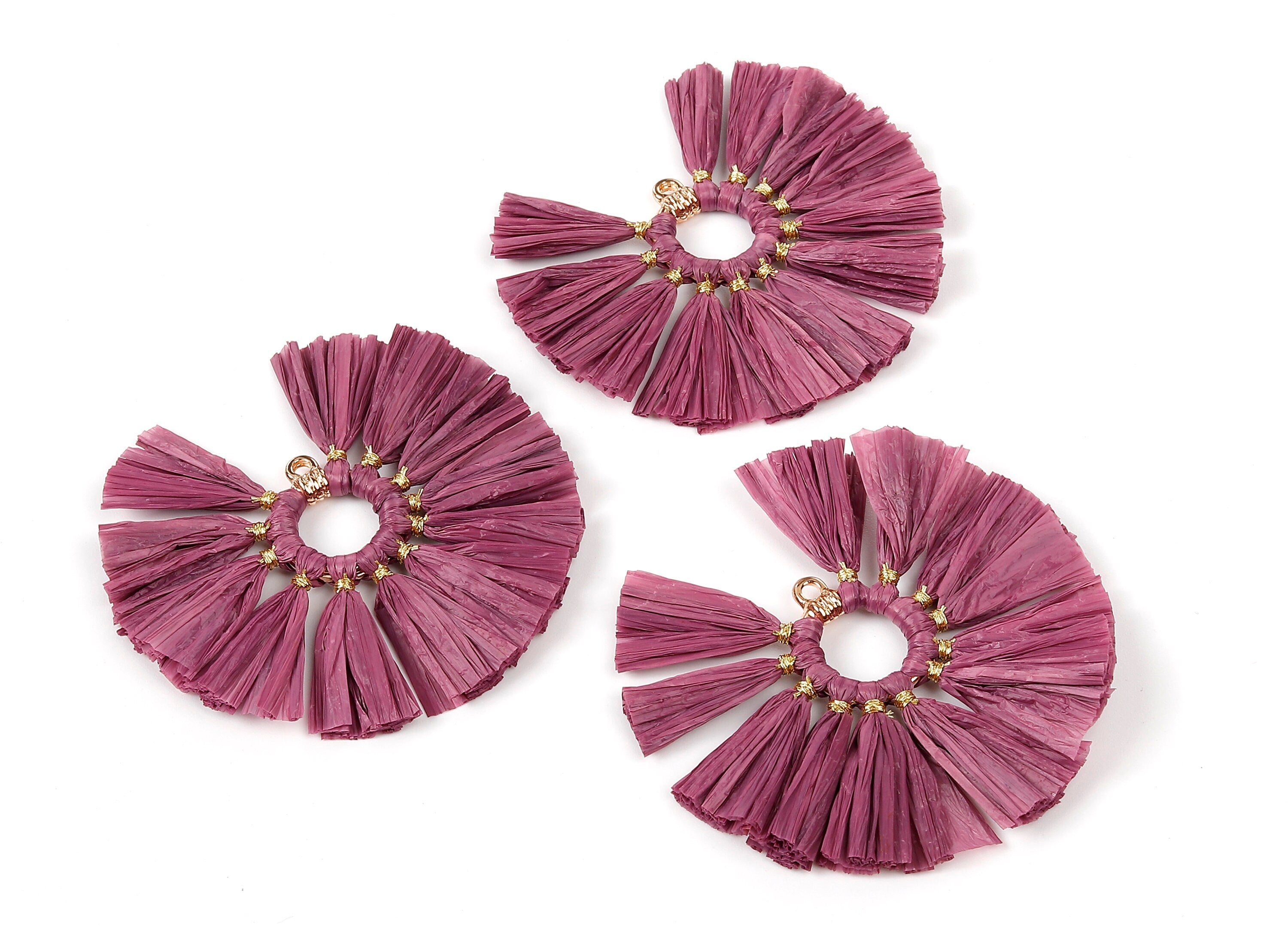 Raffia Fan Tassels Charms - Raffia Tassel Pendant - Jewelry Accessories - Handmade Tassels Jewelry - 54.16x54.16x3.49mm - RS1049 - DOMEDBAZAAR