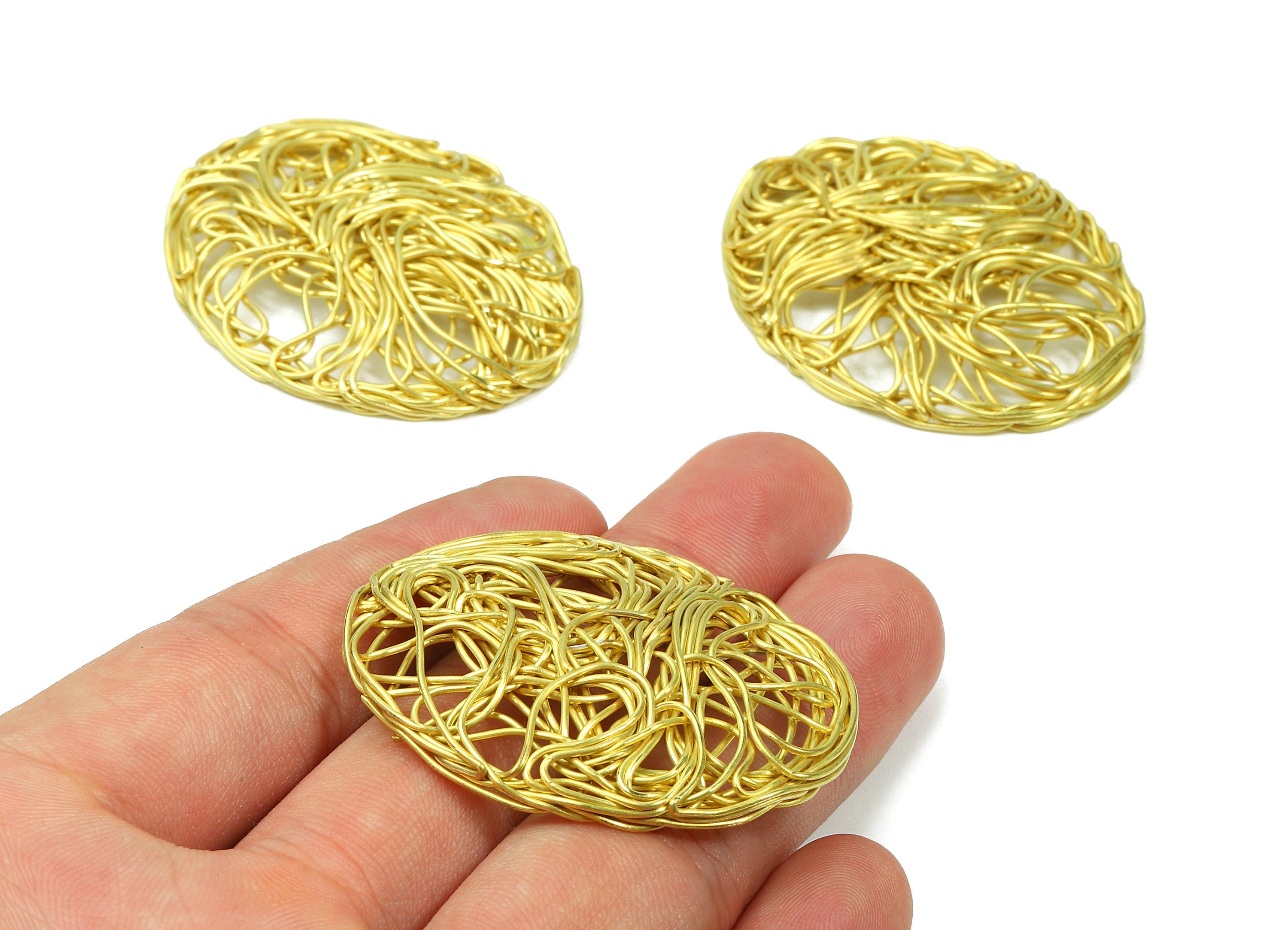 Brass Oval Charms - Brass Oval Hammered Earring Wires Pendant - Earring Findings - Jewelry Supplies - 46.37x38.74x4.03mm - PP2904 - DOMEDBAZAAR