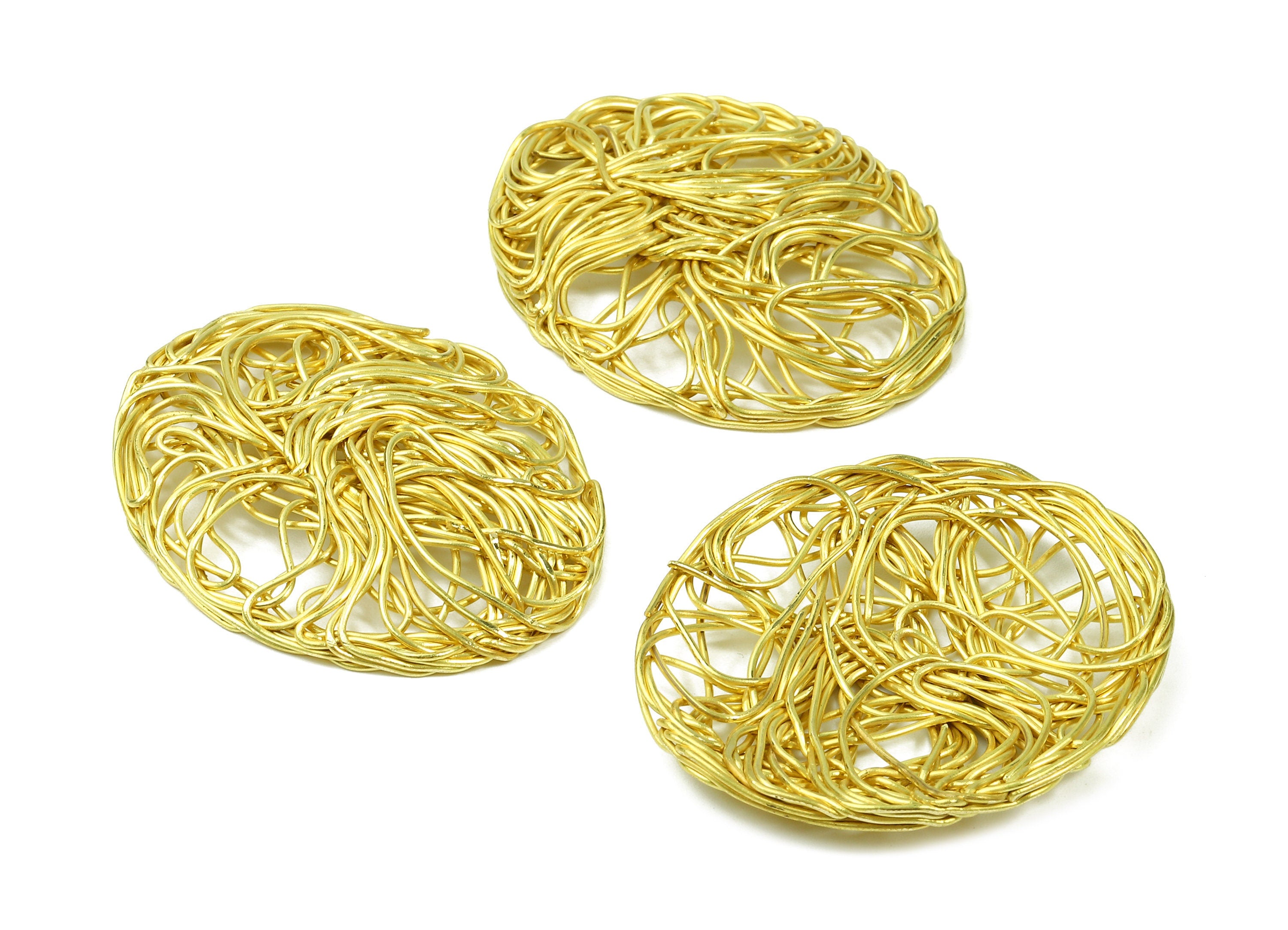 Brass Oval Charms - Brass Oval Hammered Earring Wires Pendant - Earring Findings - Jewelry Supplies - 46.37x38.74x4.03mm - PP2904 - DOMEDBAZAAR