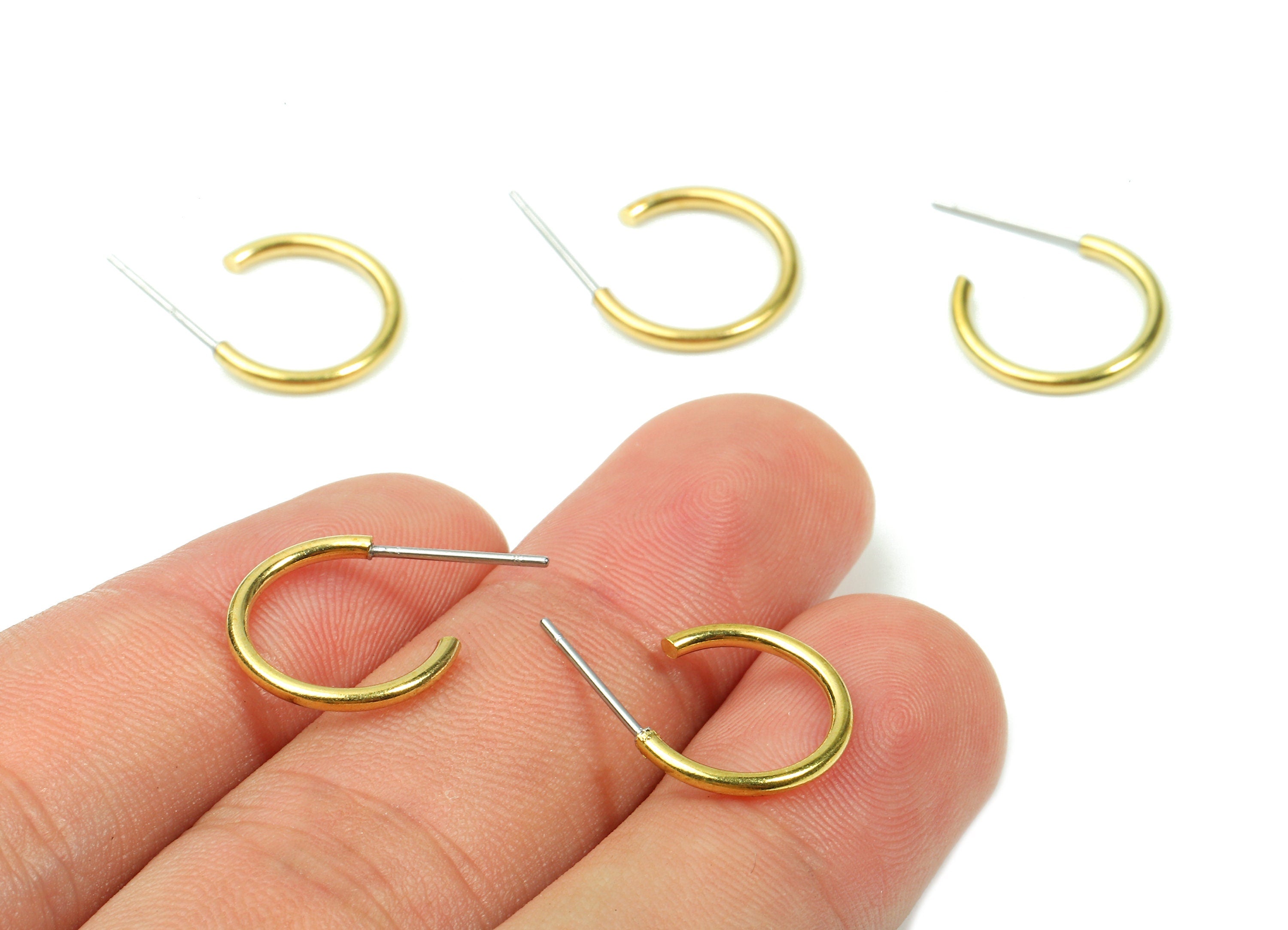 Brass C Earring Post 1.4x14 - Raw Brass C Earring Stud - Earring Posts - Jewelry Supplies - 13.7x13.7x1.4mm - PP2834 - DOMEDBAZAAR