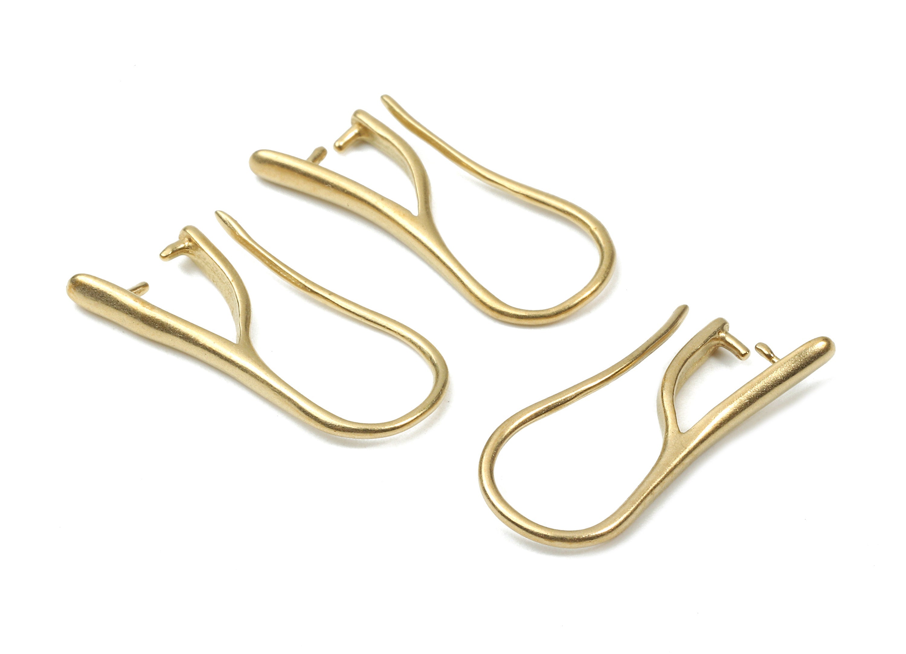 Brass Earring Hooks - Raw Brass Earring Wires - Brass Ear Hooks Findings - Jewelry Supplies - 19.31x8.96x1.3mm - PP2887 - DOMEDBAZAAR