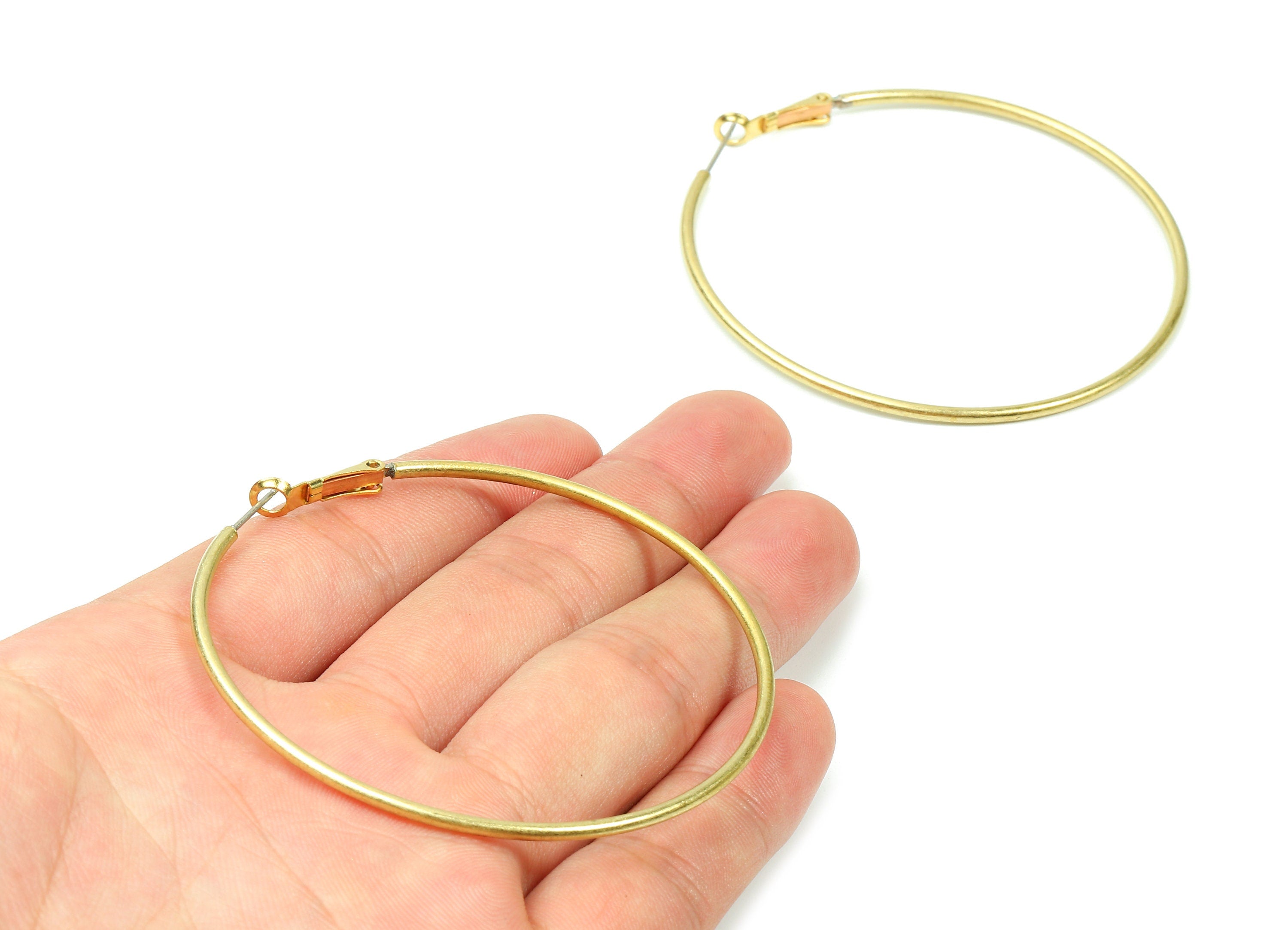 Brass Earrings Hoop 2.0x65 - Raw Brass Earring Circle Clasp - Earring Findings - Jewelry Supplies - 65.6x63.74x1.99mm - PP2846 - DOMEDBAZAAR