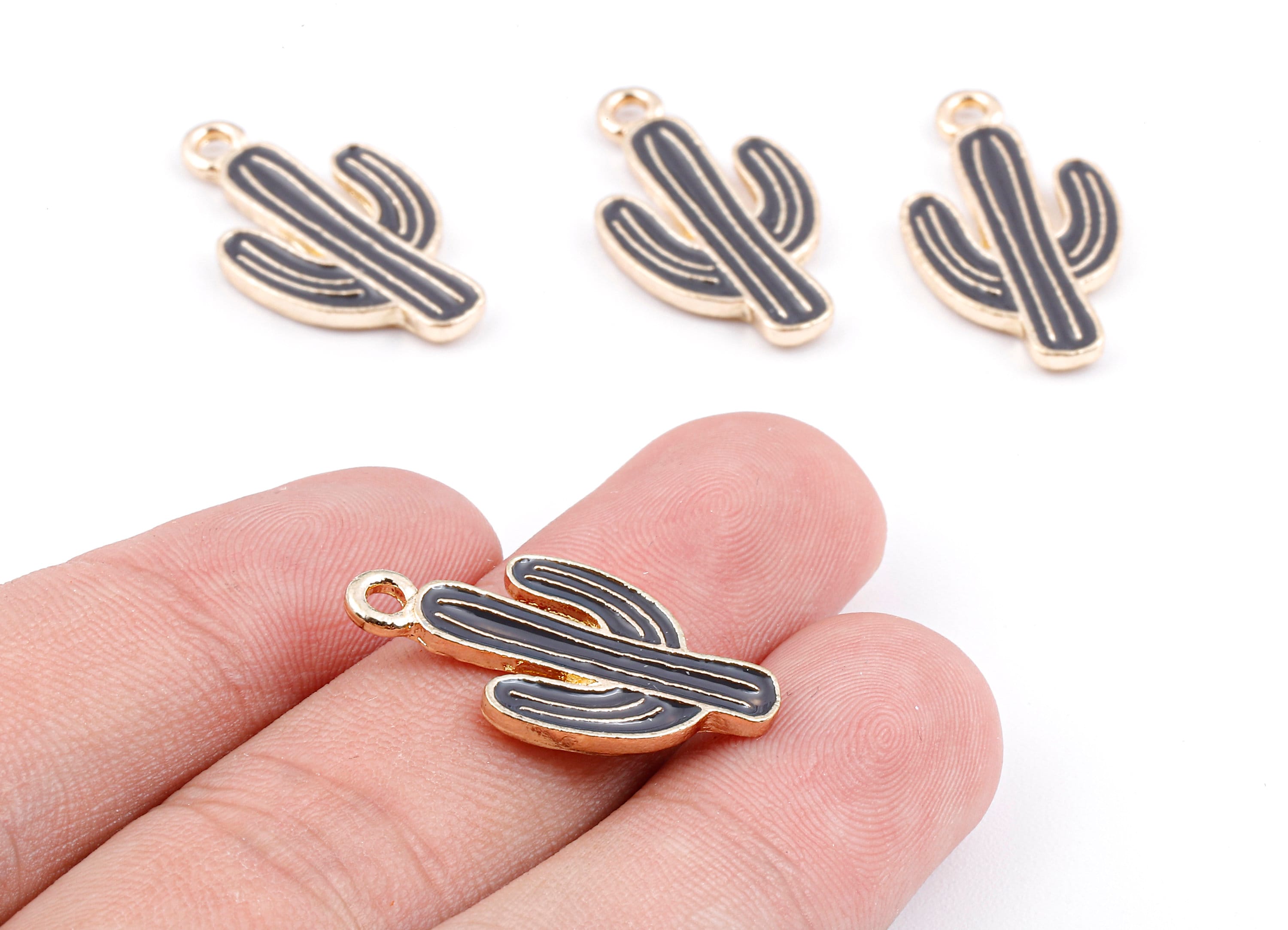 Alloy Cactus Charms - Zinc Alloy Cactus Earrings - Enamel Pendant - Necklace Pendant - Jewelry Supplies - 26.12x14.48x1.96mm - ZZ1392B - DOMEDBAZAAR