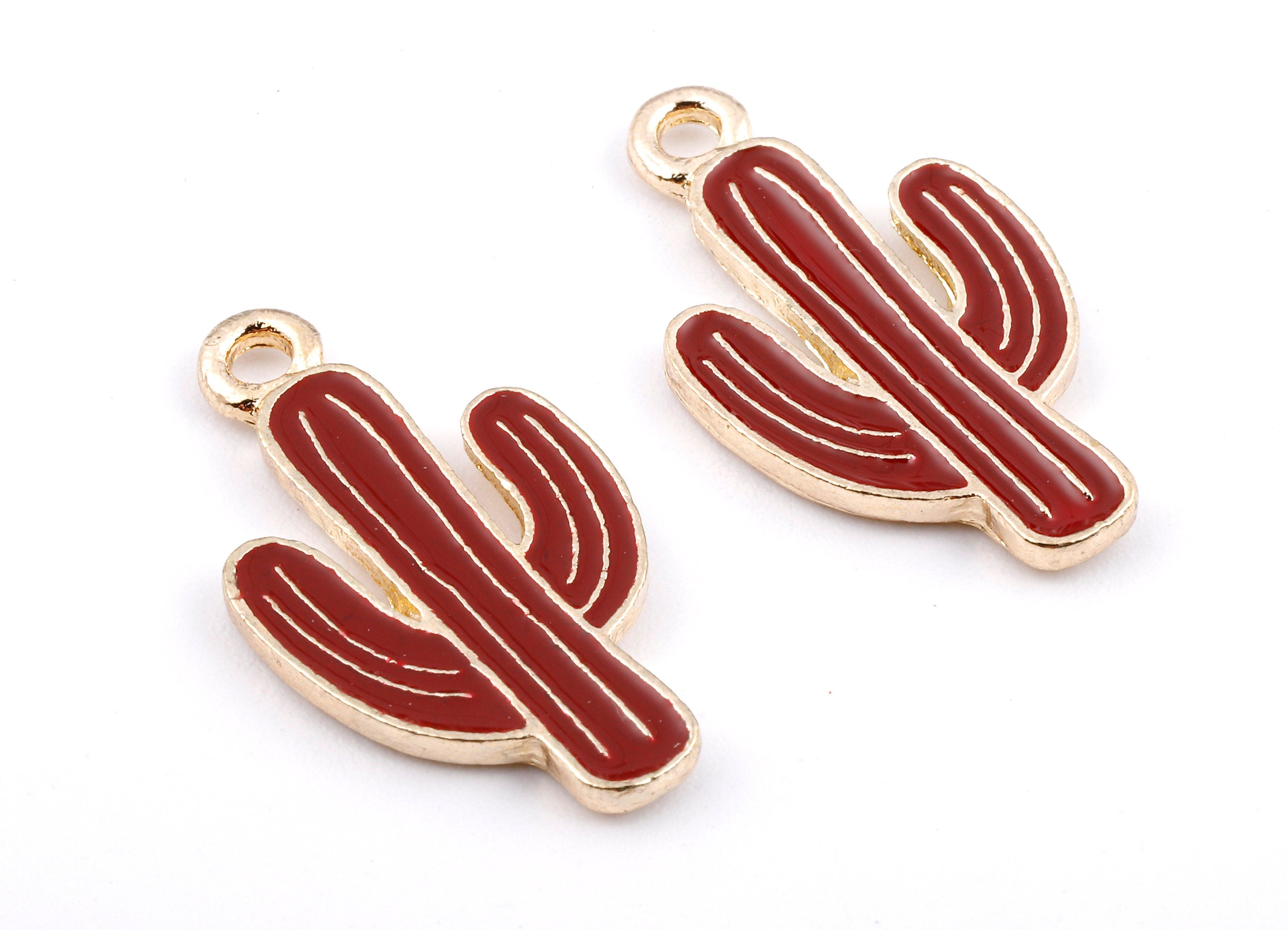 Alloy Cactus Charms - Zinc Alloy Cactus Earrings - Enamel Pendant - Necklace Pendant - Jewelry Supplies - 26.12x14.48x1.96mm - ZZ1392C - DOMEDBAZAAR