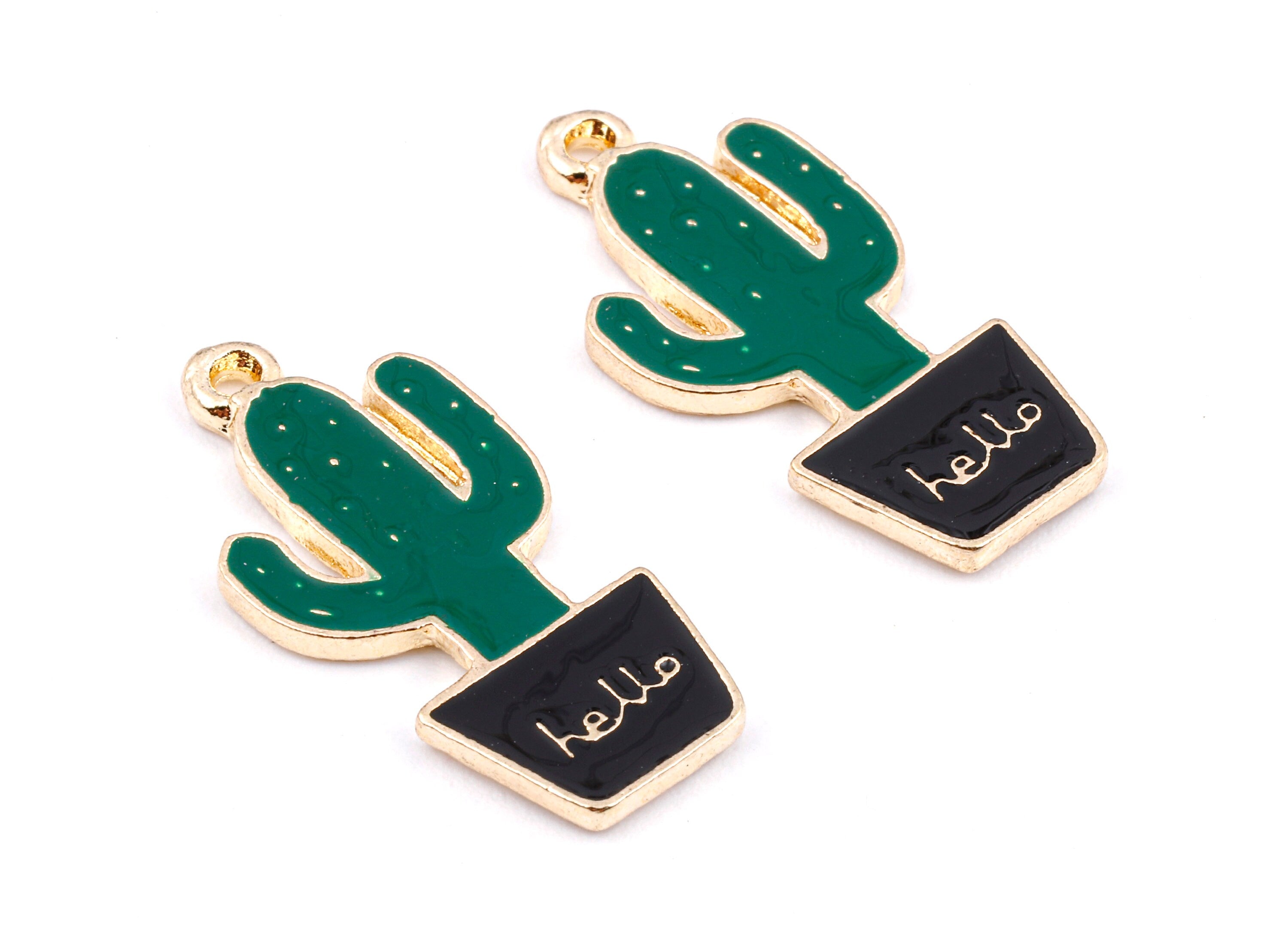 Alloy Cactus Charms - Zinc Alloy Cactus Earrings - Enamel Pendant - Necklace Pendant - Jewelry Supplies - 27.19x12.95x1.57mm - ZZ1400 - DOMEDBAZAAR