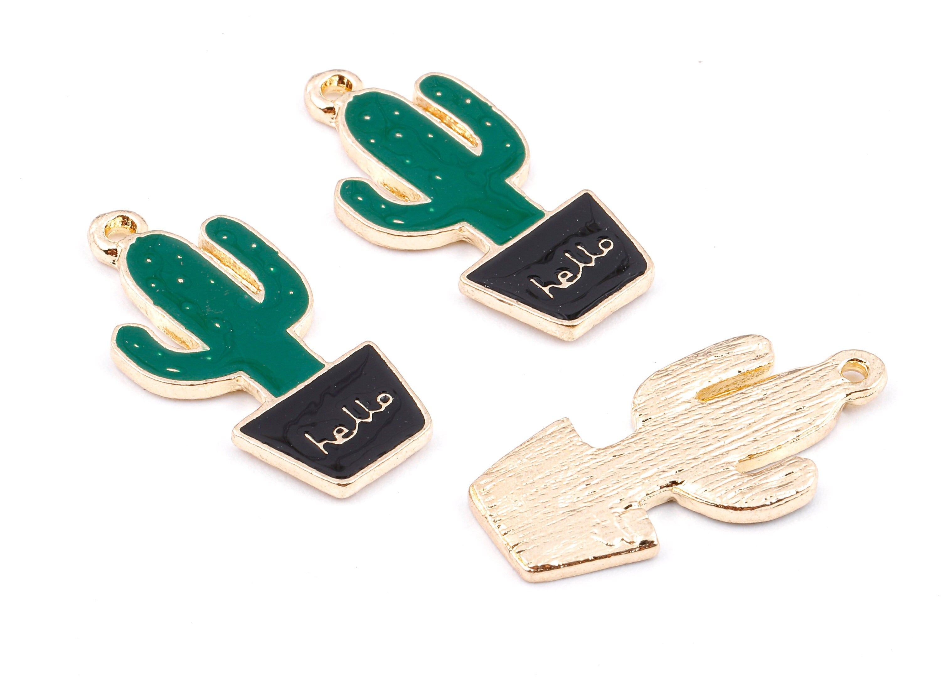 Alloy Cactus Charms - Zinc Alloy Cactus Earrings - Enamel Pendant - Necklace Pendant - Jewelry Supplies - 27.19x12.95x1.57mm - ZZ1400 - DOMEDBAZAAR