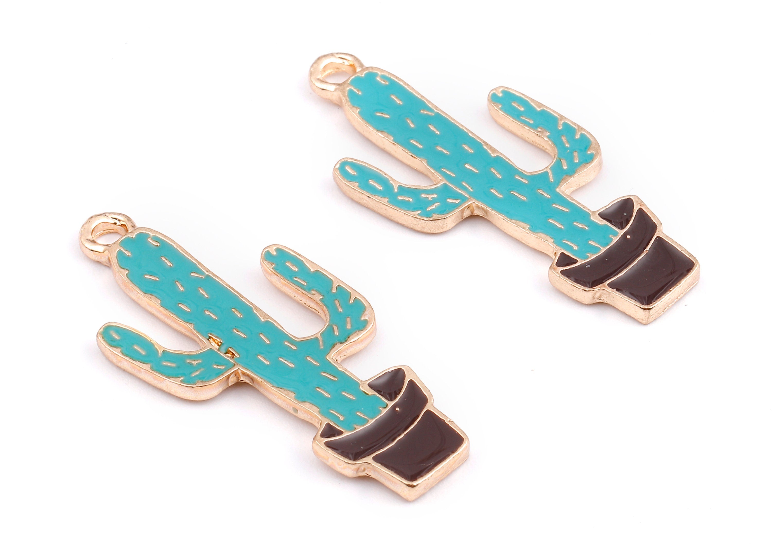 Alloy Cactus Charms - Zinc Alloy Cactus Earrings - Enamel Pendant - Necklace Pendant - Jewelry Supplies - 40.47x17.75x1.97mm - ZZ1401 - DOMEDBAZAAR