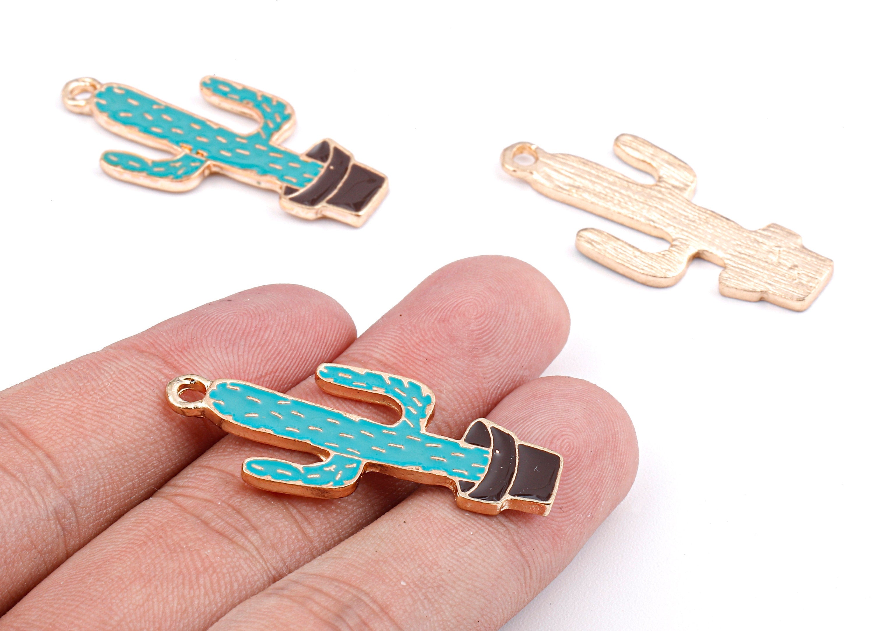 Alloy Cactus Charms - Zinc Alloy Cactus Earrings - Enamel Pendant - Necklace Pendant - Jewelry Supplies - 40.47x17.75x1.97mm - ZZ1401 - DOMEDBAZAAR