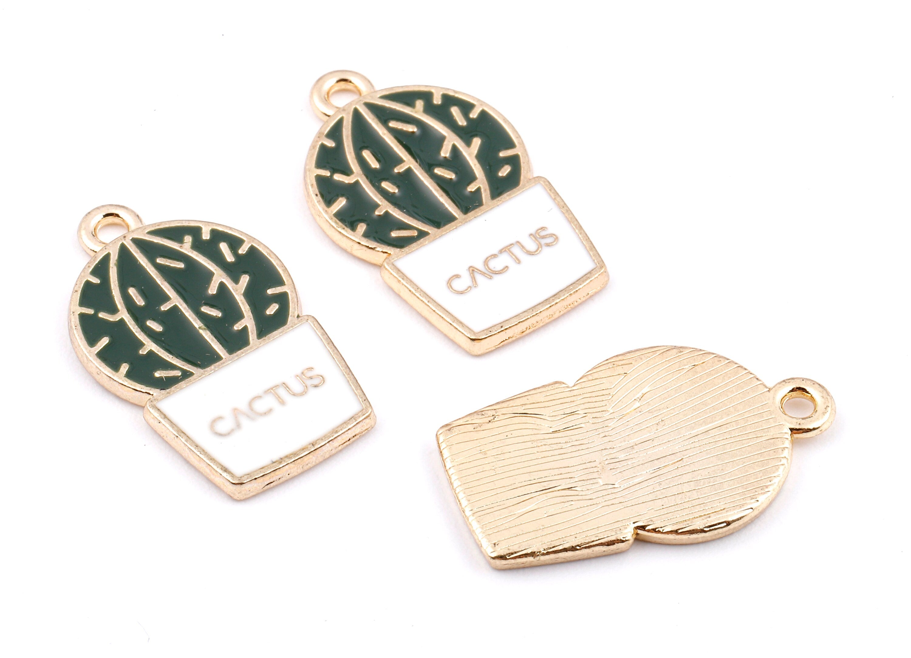 Alloy Cactus Charms - Zinc Alloy Cactus Earrings - Enamel Pendant - Necklace Pendant - Jewelry Supplies - 22.98x13.8x1.59mm - ZZ1412A - DOMEDBAZAAR