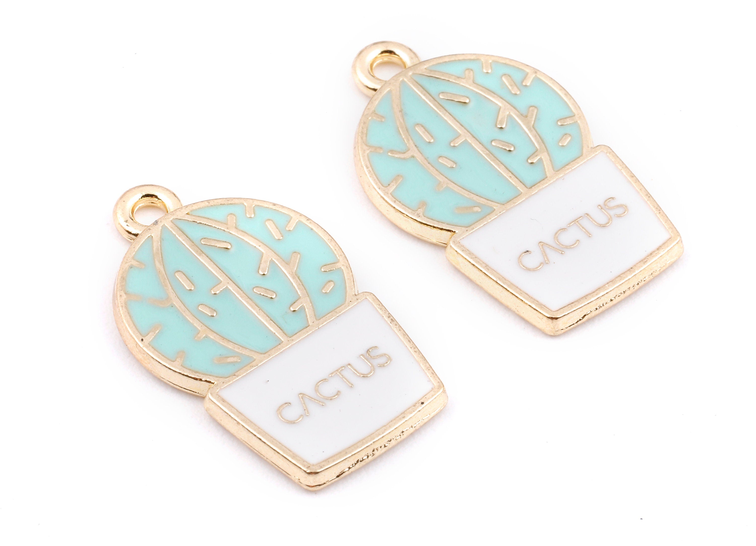 Alloy Cactus Charms - Zinc Alloy Cactus Earrings - Enamel Pendant - Necklace Pendant - Jewelry Supplies - 22.98x13.8x1.59mm - ZZ1412D - DOMEDBAZAAR