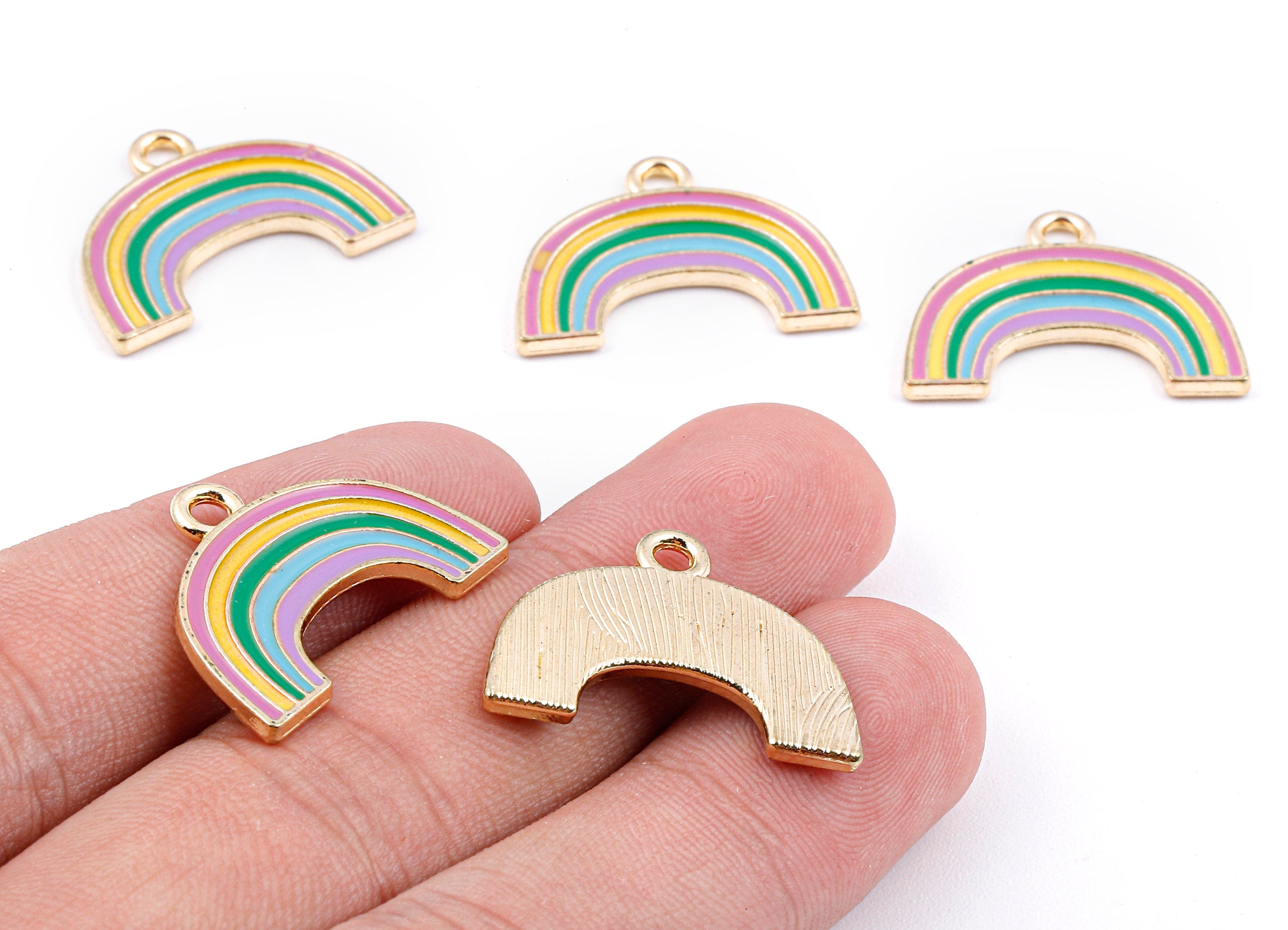 Alloy Rainbow Charms - Zinc Alloy Rainbow Earrings - Rainbow Enamel Pendant - Necklace Pendant - 24.1x17.76x1.79mm - ZZ1411 - DOMEDBAZAAR