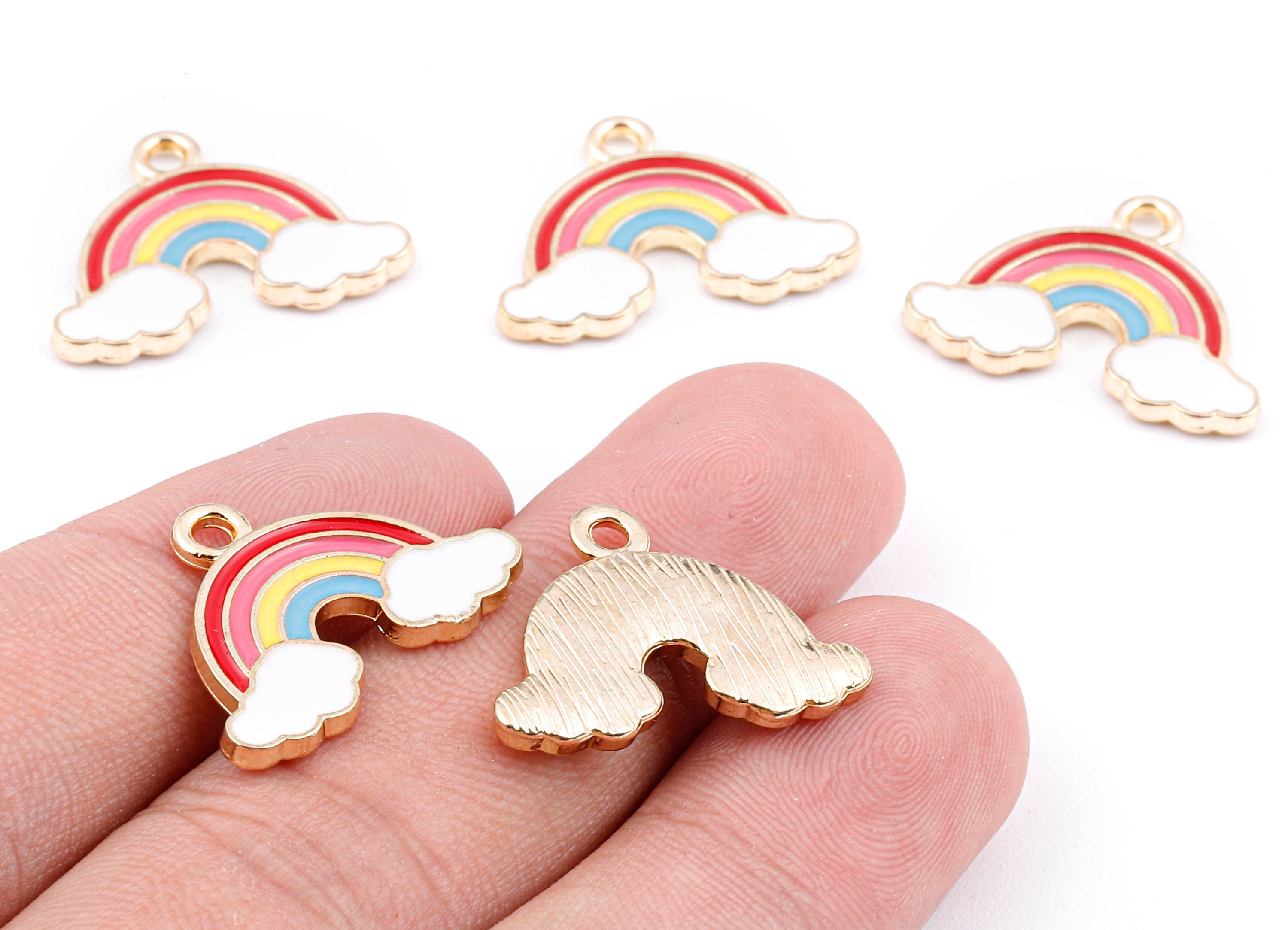 Alloy Rainbow Charms - Zinc Alloy Rainbow Earrings - Rainbow Enamel Pendant - Necklace Pendant - 22.81x16.8x1.93mm - ZZ1415 - DOMEDBAZAAR