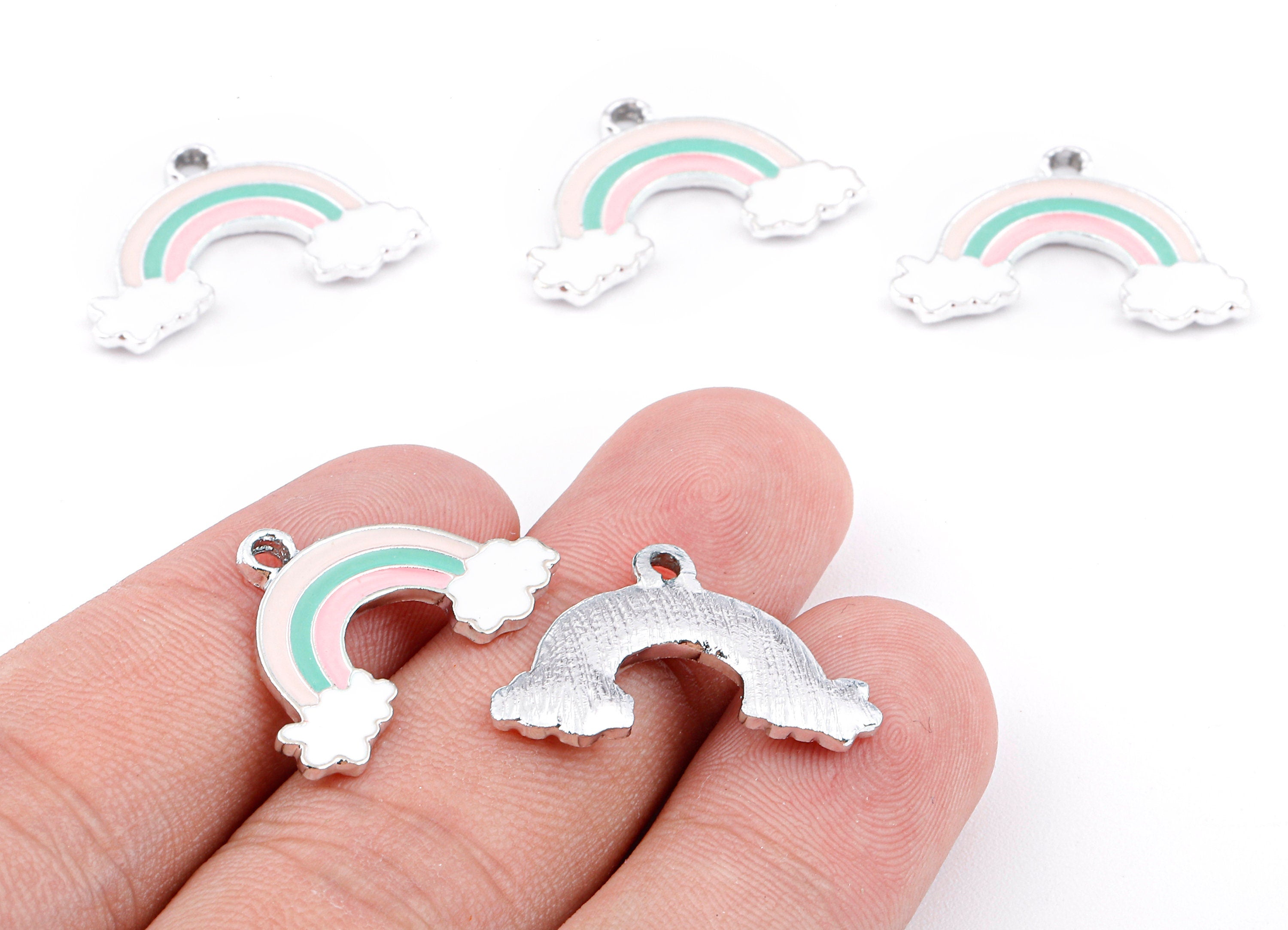 Alloy Rainbow Charms - Zinc Alloy Rainbow Earrings - Rainbow Enamel Pendant - Necklace Pendant - 24.48x16.47x1.67mm - ZZ1427 - DOMEDBAZAAR