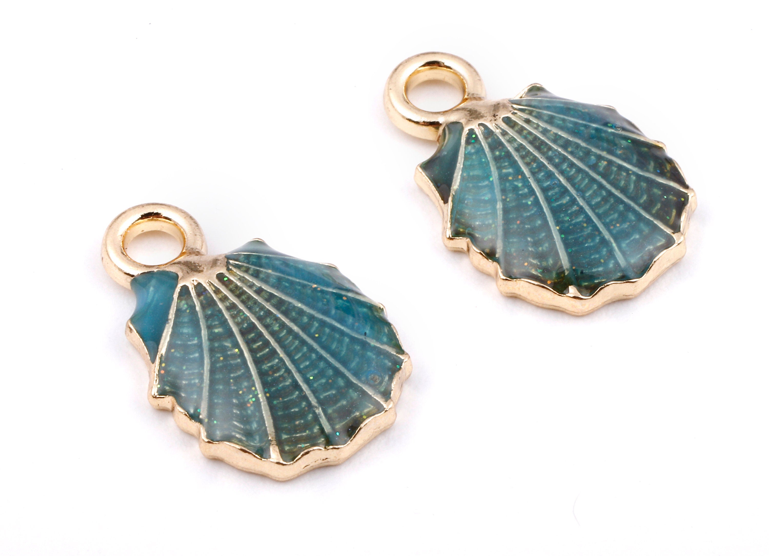 Alloy Mussel Shell Charms - Zinc Alloy Mussel Shell Earrings - Mussel Shell Enamel Pendant - Necklace Pendant - 18.36x12.07x1.73mm - ZZ1391B - DOMEDBAZAAR