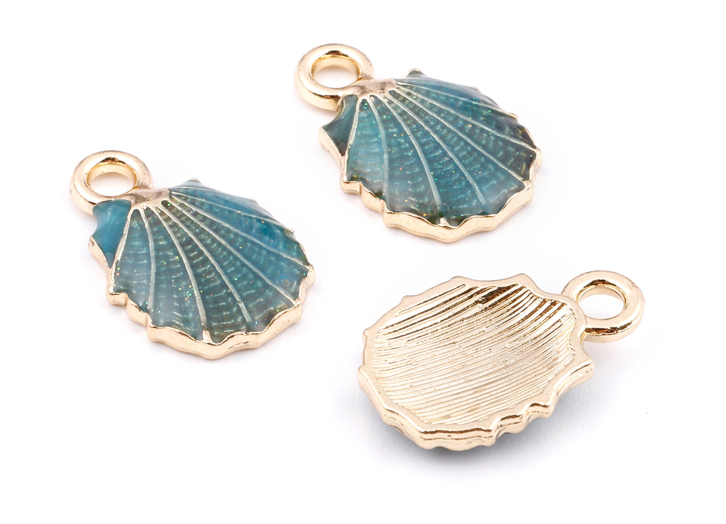 Alloy Mussel Shell Charms - Zinc Alloy Mussel Shell Earrings - Mussel Shell Enamel Pendant - Necklace Pendant - 18.36x12.07x1.73mm - ZZ1391B - DOMEDBAZAAR