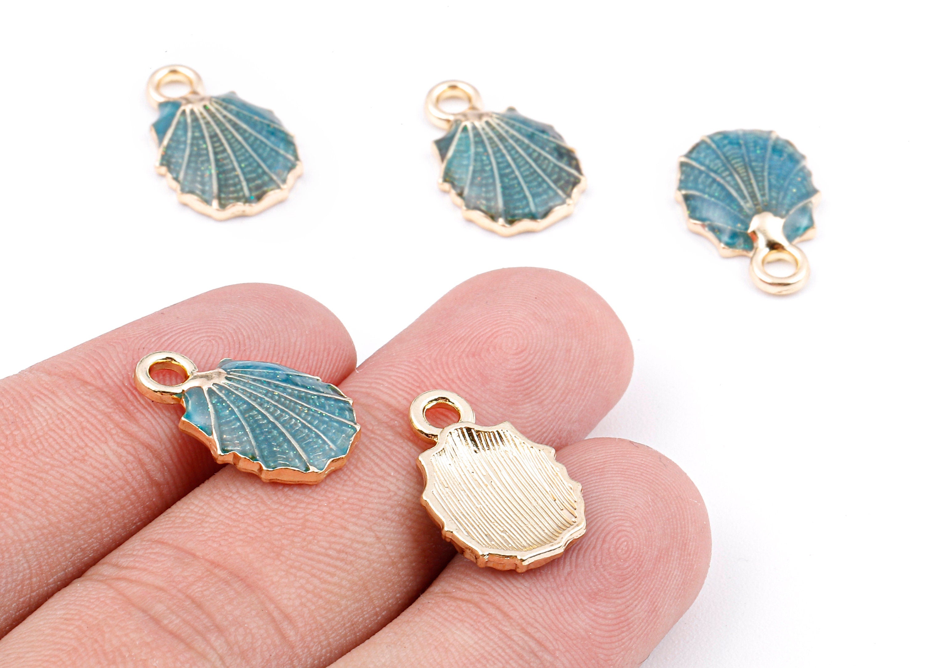 Alloy Mussel Shell Charms - Zinc Alloy Mussel Shell Earrings - Mussel Shell Enamel Pendant - Necklace Pendant - 18.36x12.07x1.73mm - ZZ1391B - DOMEDBAZAAR