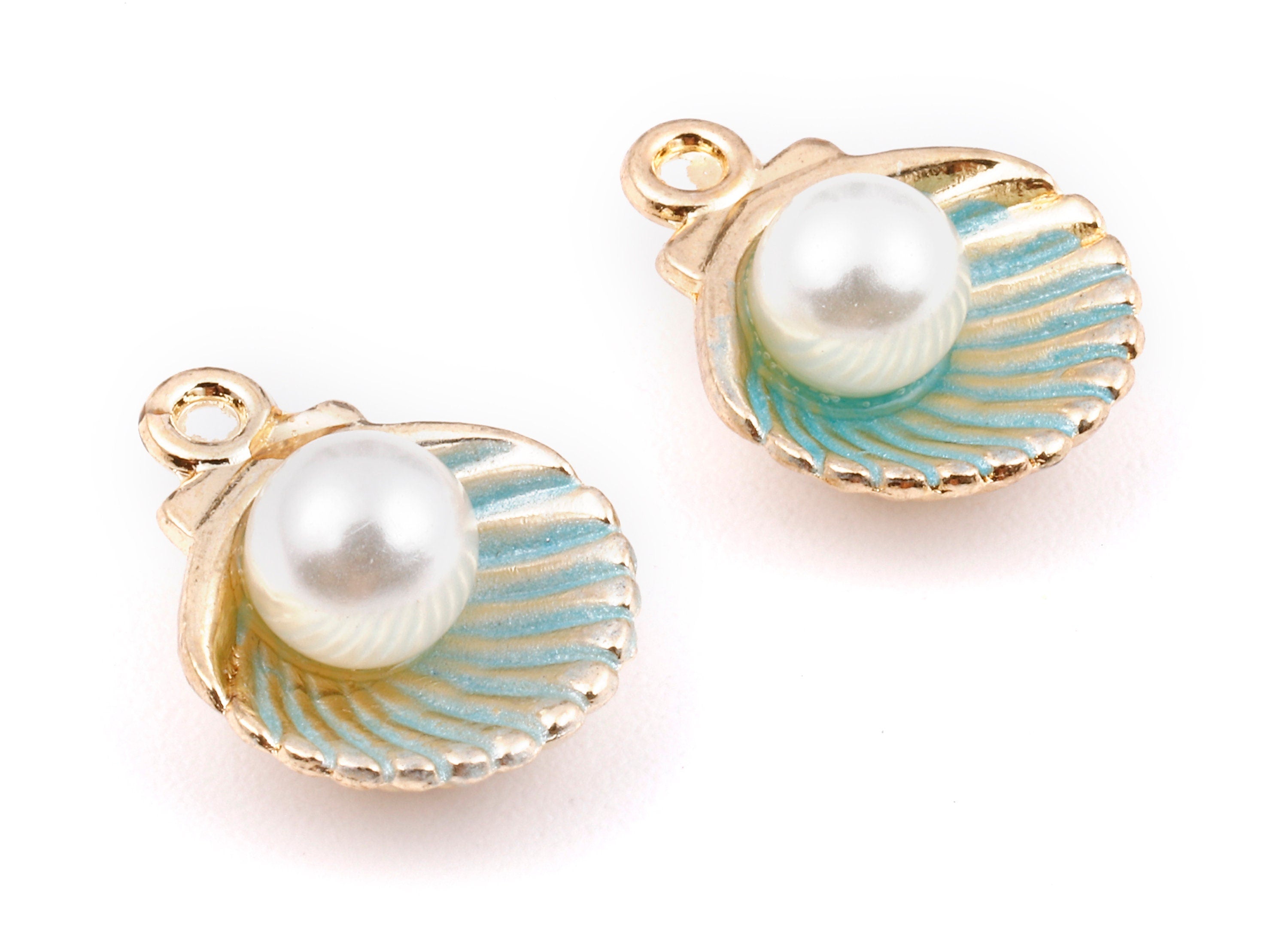 Alloy Mussel Shell Charms - Zinc Alloy Mussel Shell Earrings - Mussel Shell Enamel Pendant - Shell Pearl Pendant - 15.53x12.14mm - ZZ1390 - DOMEDBAZAAR