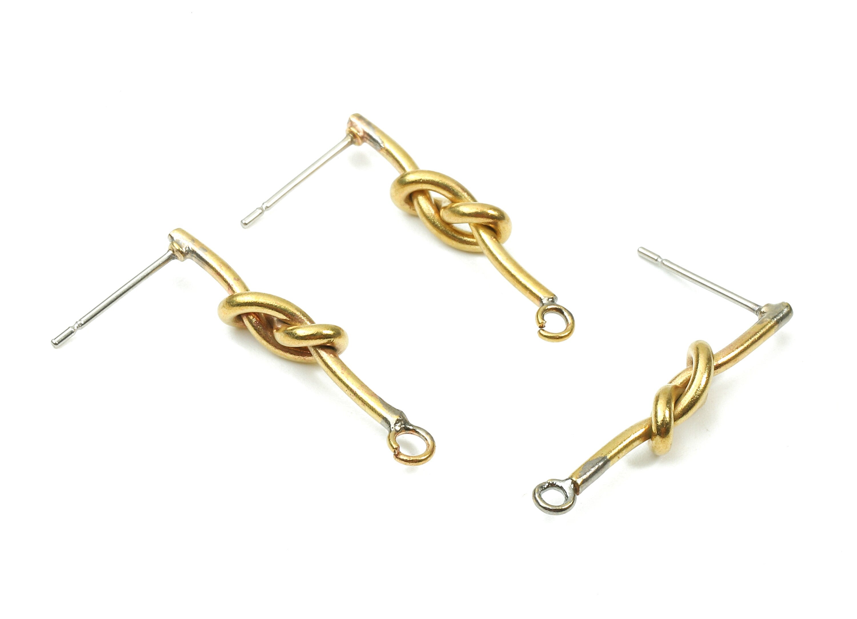 Brass Knot Earring Post - Raw Brass Knot Earring Stud - Earring Findings - Jewelry Supplies - 26.29x4.89x3.07mm - PP2878 - DOMEDBAZAAR