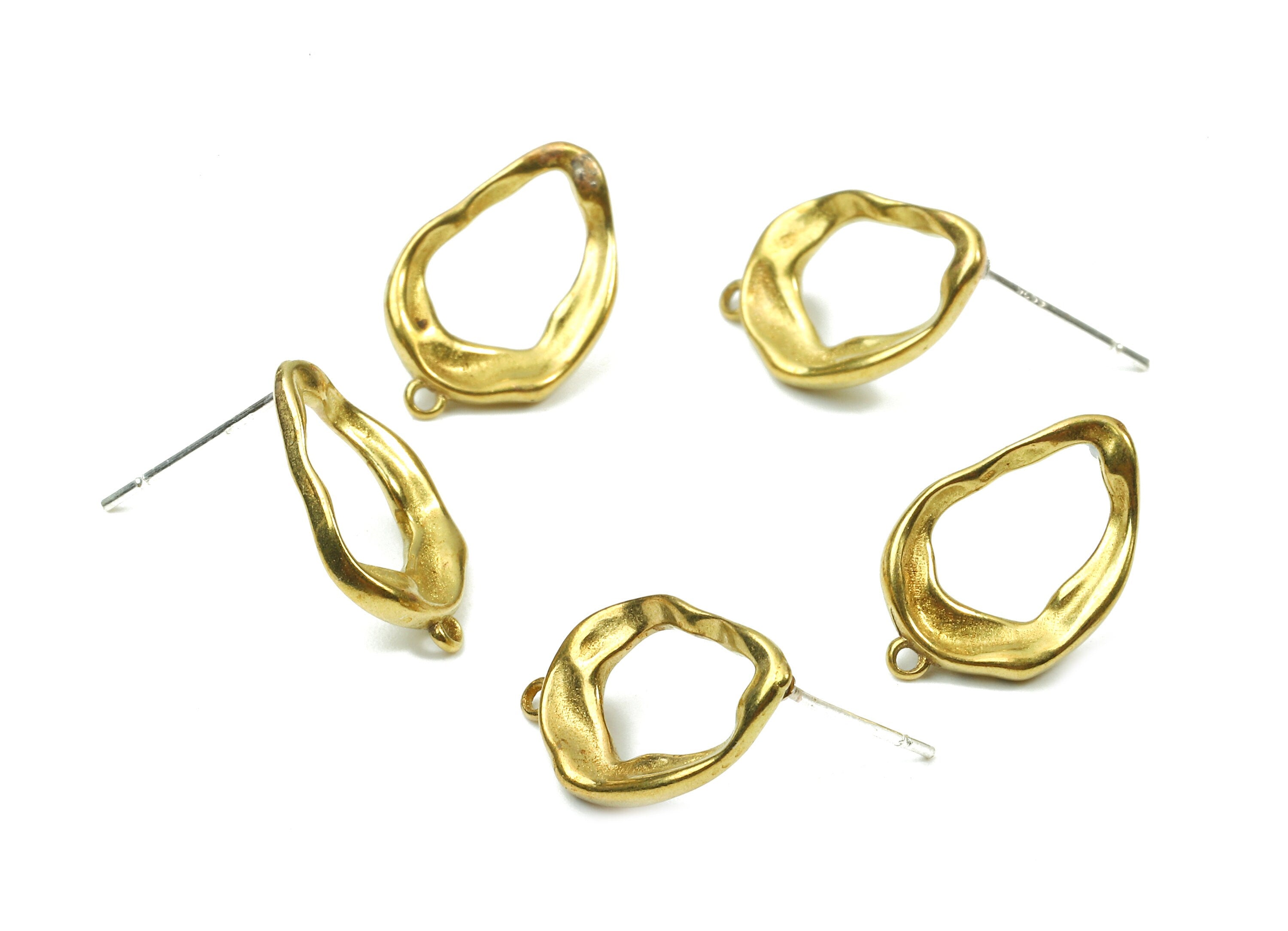 Brass Drop Earring Post - Raw Brass Wavy Earring Stud - Earring Findings - Jewelry Supplies - 16.07x10.75x2.26mm - PP2876 - DOMEDBAZAAR