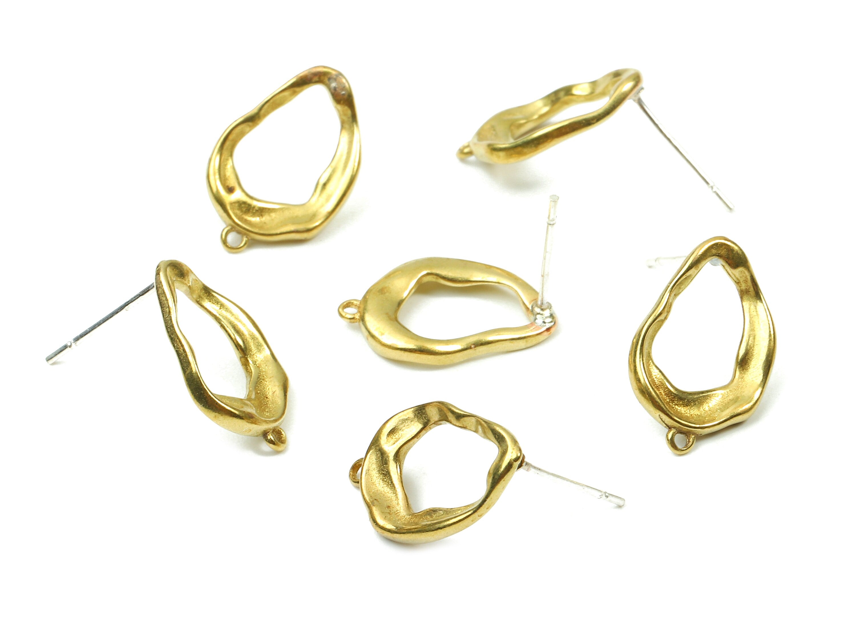 Brass Drop Earring Post - Raw Brass Wavy Earring Stud - Earring Findings - Jewelry Supplies - 16.07x10.75x2.26mm - PP2876 - DOMEDBAZAAR