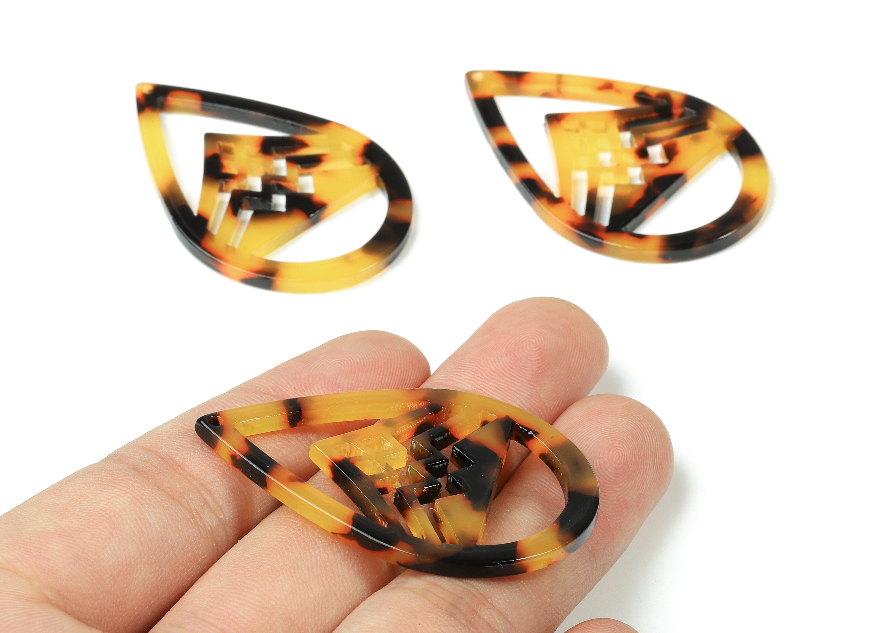 Acetate Drop Charms - Tortoise Shell Earrings - Drop Pendant - Jewelry Making Supplies - Color Code: A01 - 49.08x32.01x2.67mm - AC1712-A01 - DOMEDBAZAAR