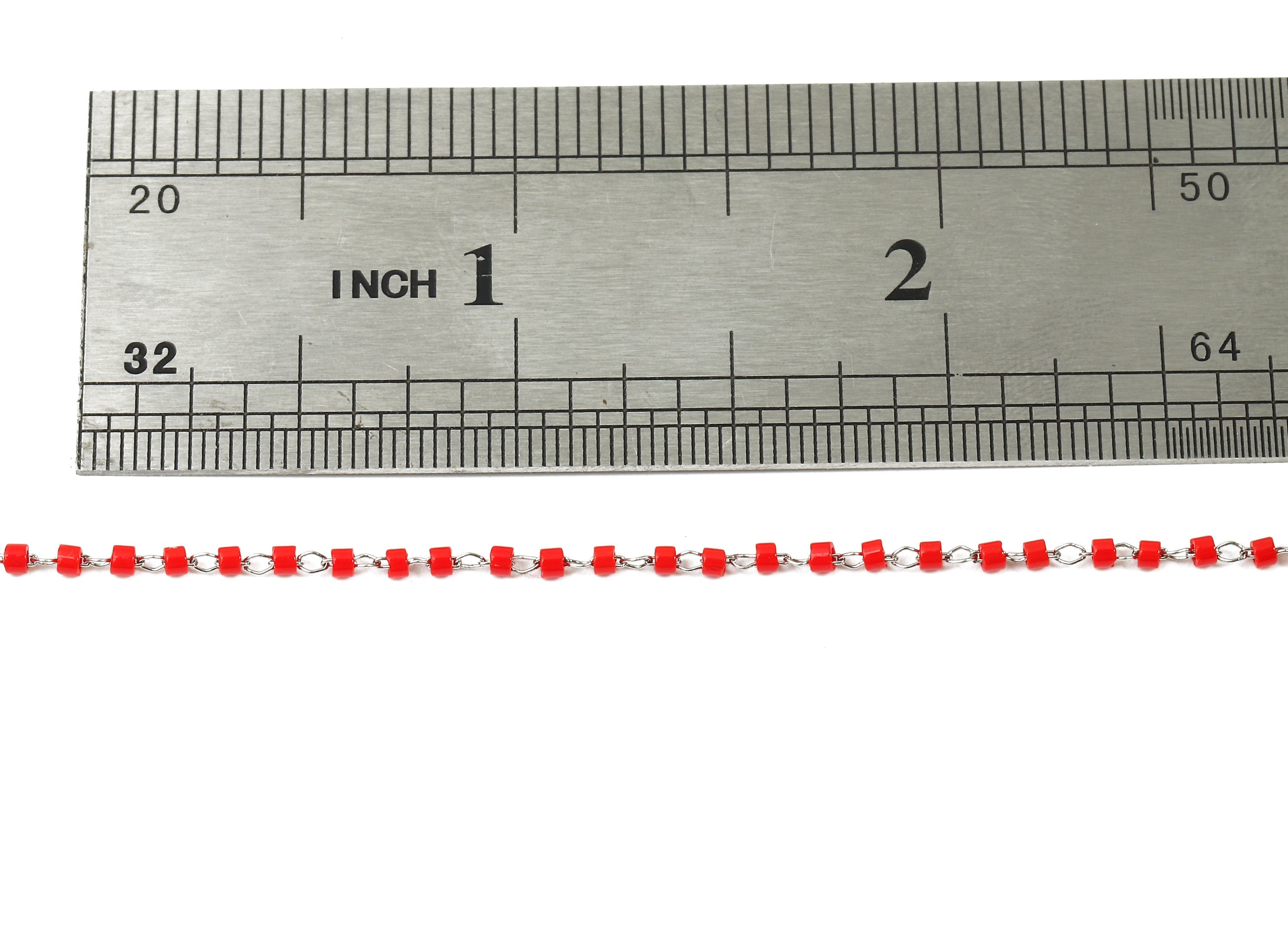 Toho Glass Beaded Chain - Seed Beads Chain - Red Toho Glass Bead - Stainless Steel - Jewelry Making Chain - 1.63mm x 1.44mm - TH1017 - DOMEDBAZAAR