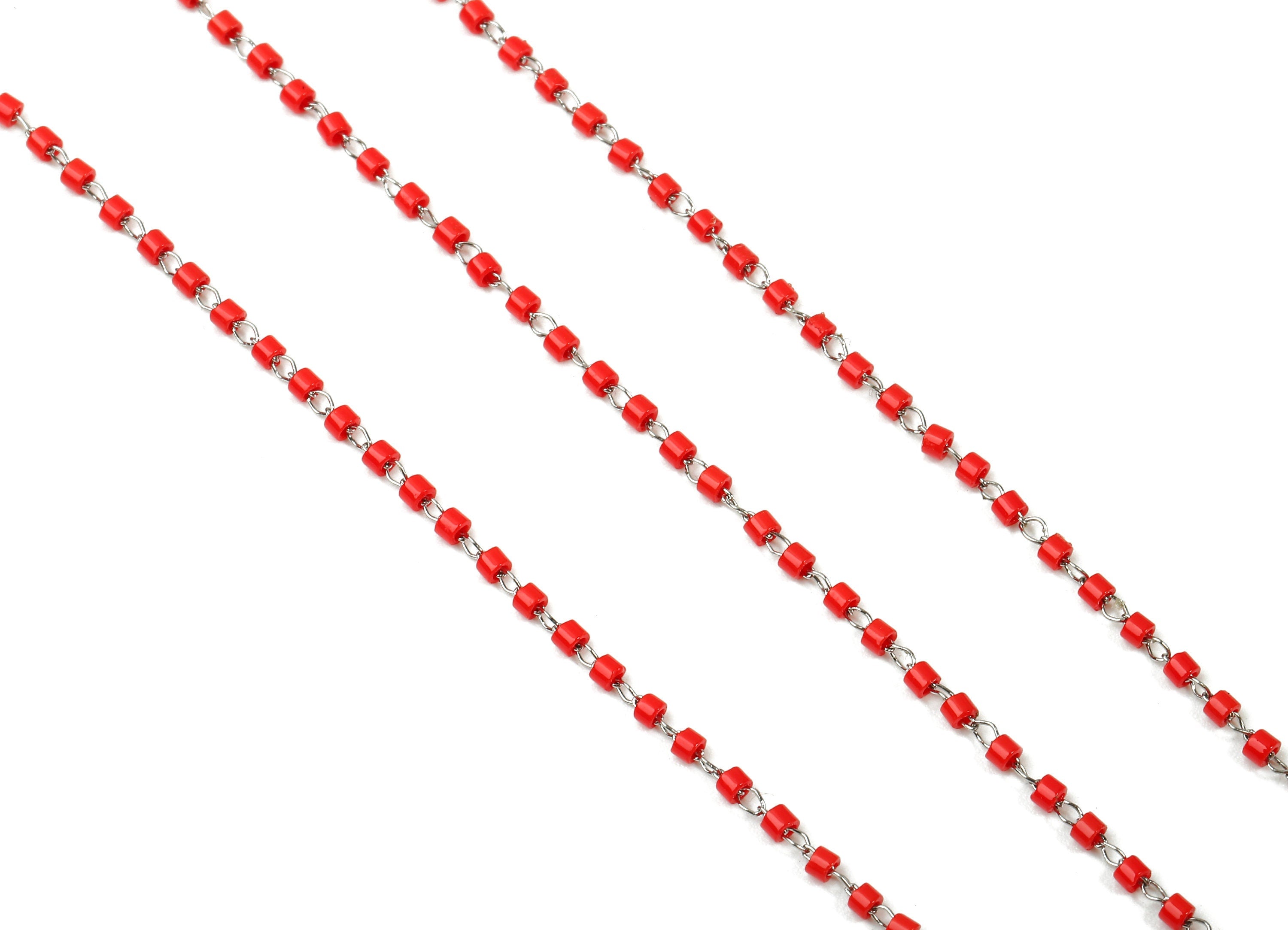 Toho Glass Beaded Chain - Seed Beads Chain - Red Toho Glass Bead - Stainless Steel - Jewelry Making Chain - 1.63mm x 1.44mm - TH1017 - DOMEDBAZAAR