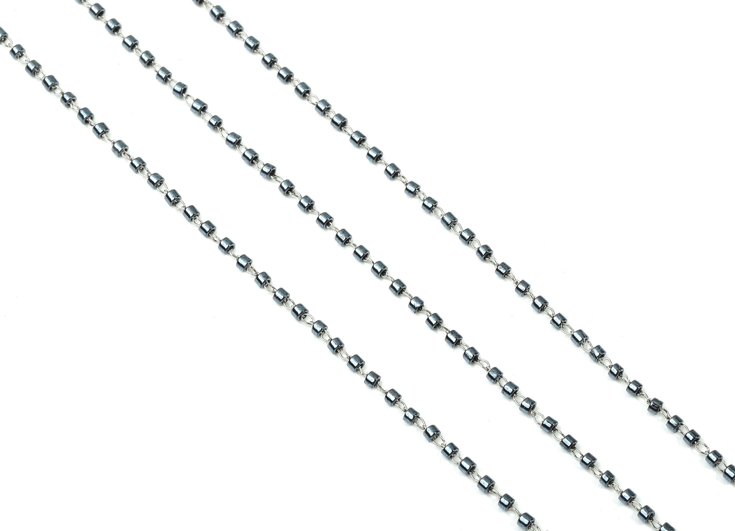 Toho Glass Beaded Chain - Seed Beads Chain - Gun Metal Toho Glass Bead - Stainless Steel - Jewelry Making Chain - 1.63mm x 1.44mm - TH1021 - DOMEDBAZAAR