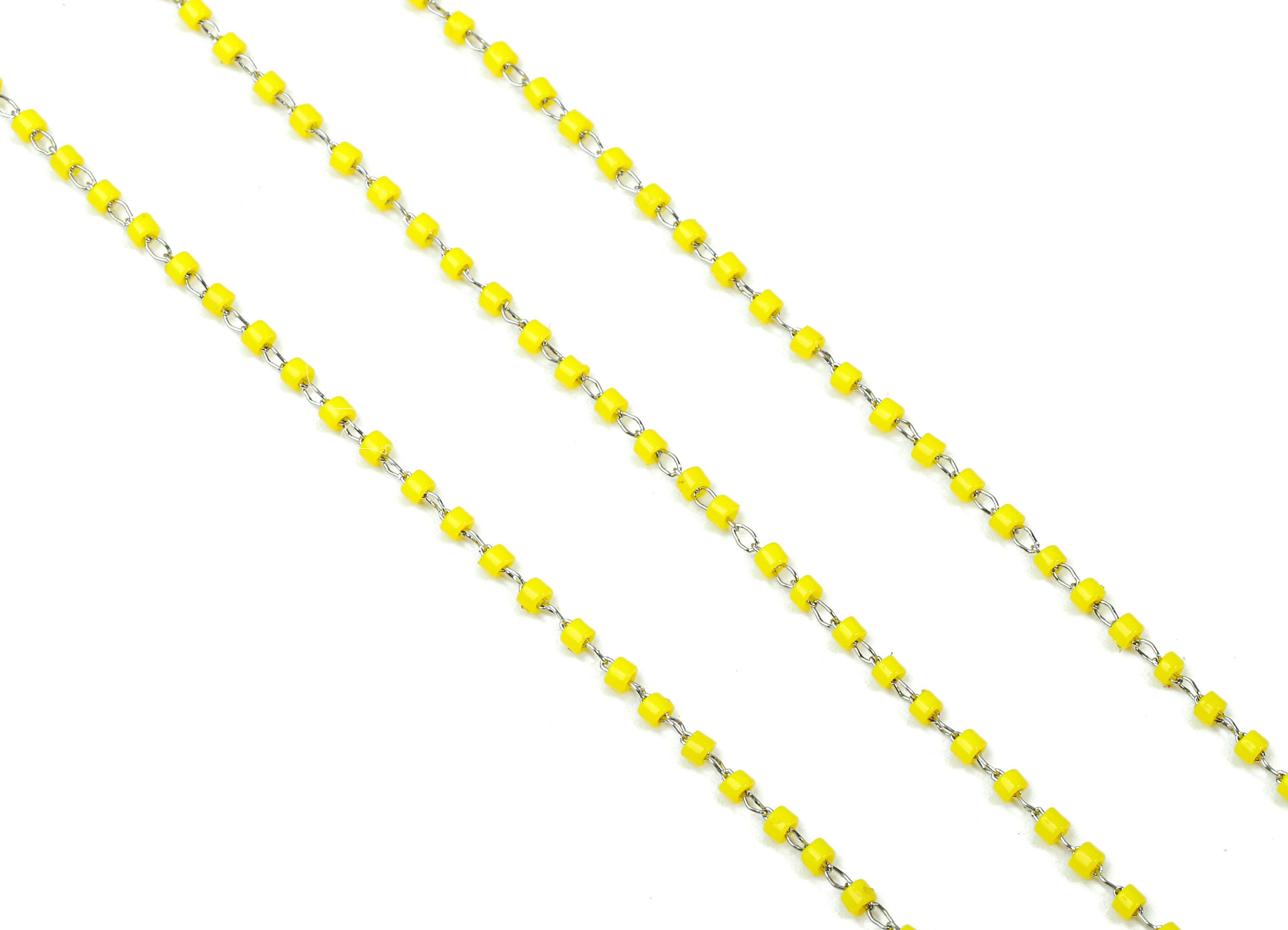 Toho Glass Beaded Chain - Seed Beads Chain - Yellow Toho Glass Bead - Stainless Steel - Jewelry Making Chain - 1.63mm x 1.44mm - TH1023 - DOMEDBAZAAR