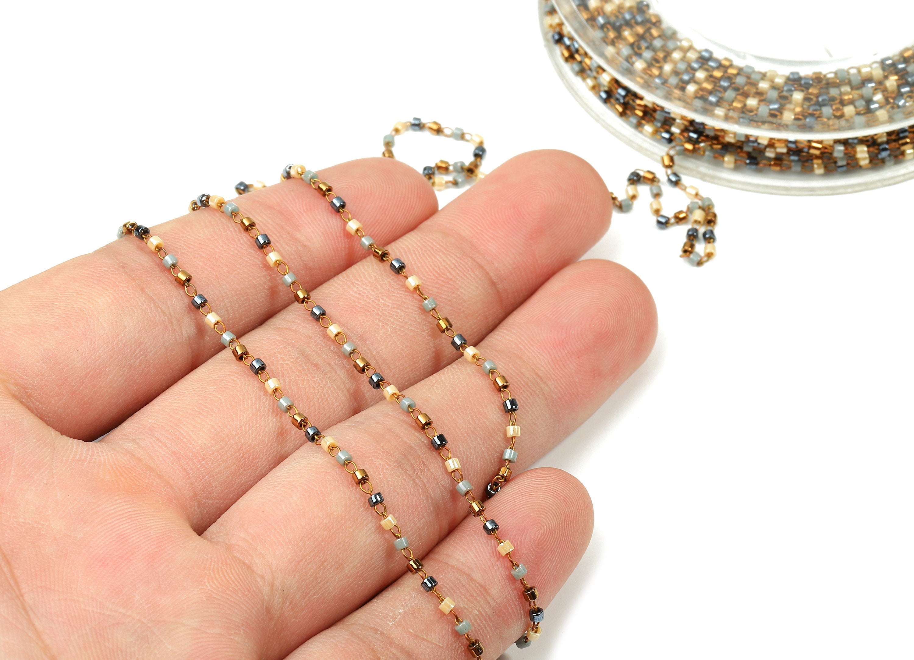 Toho Glass Beaded Chain - Seed Beads Chain - Toho Glass Bead - Stainless Steel - Jewelry Making Chain - 1.63mm x 1.44mm - TH1025 - DOMEDBAZAAR