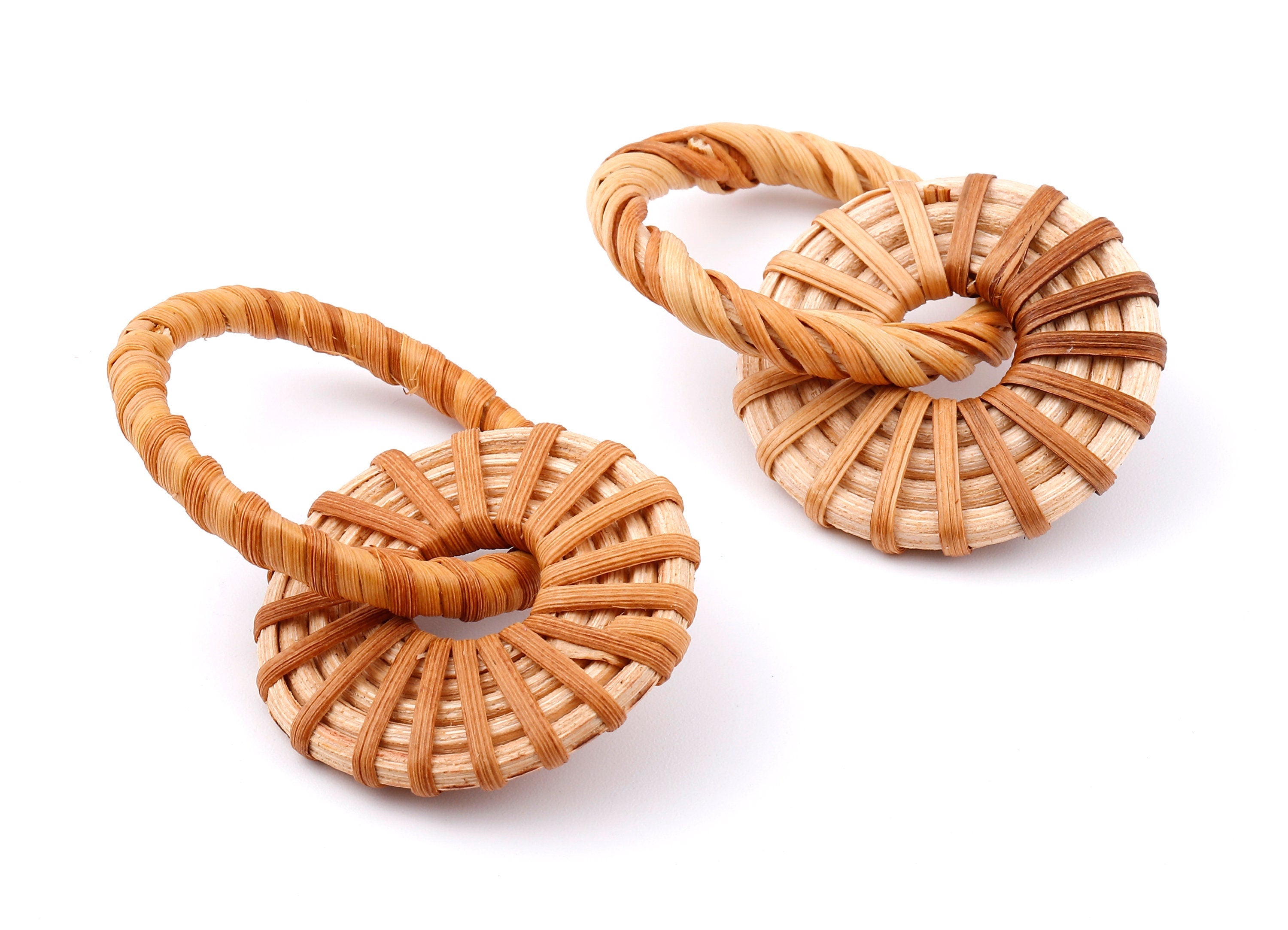 Handwoven Rattan Circle Charms - Circle Rattan Earrings and Pendant - Woven Earrings - Jewellery Handmade- 62.55x39.56x5.05mm - RT1314 - DOMEDBAZAAR