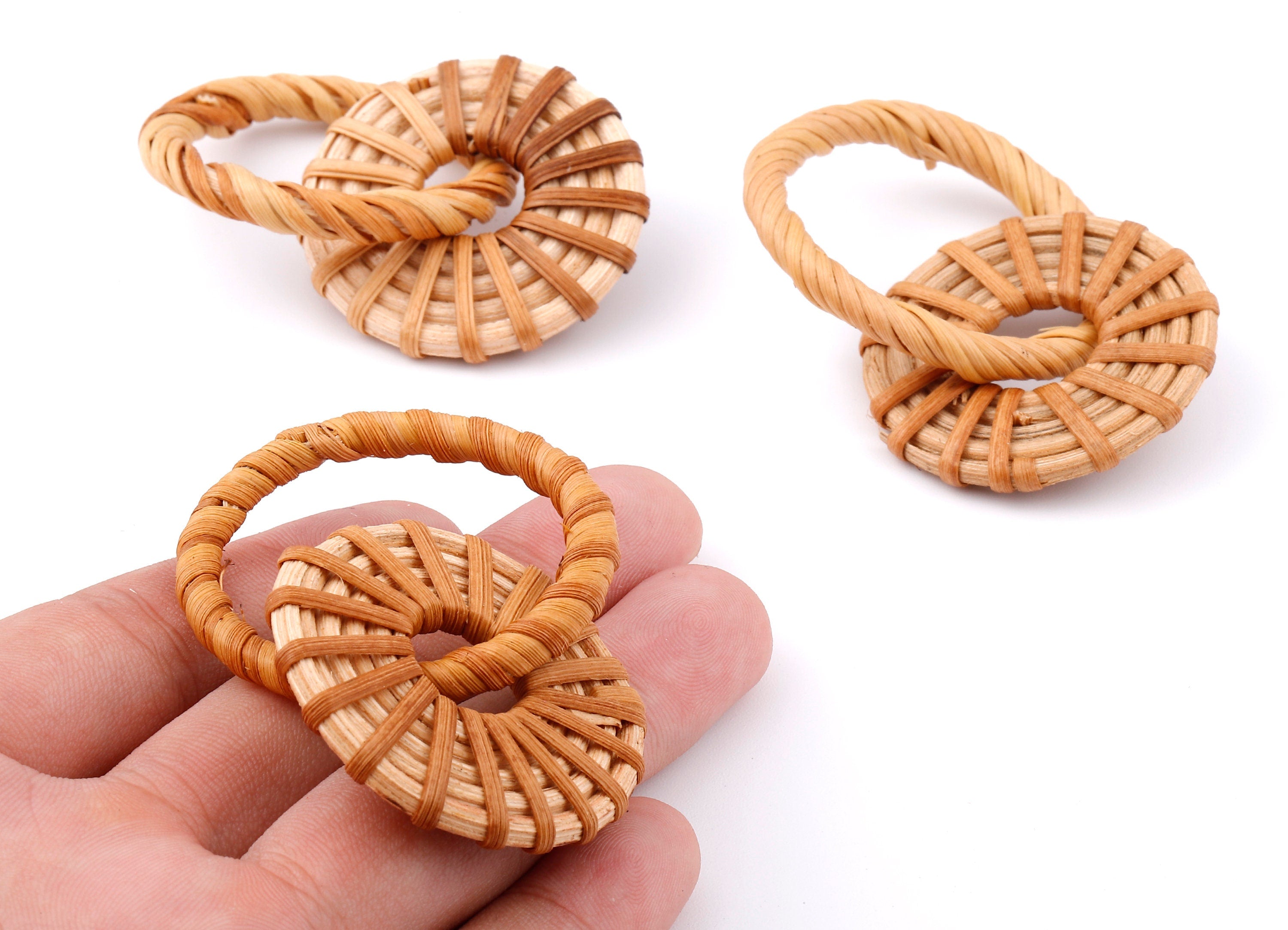 Handwoven Rattan Circle Charms - Circle Rattan Earrings and Pendant - Woven Earrings - Jewellery Handmade- 62.55x39.56x5.05mm - RT1314 - DOMEDBAZAAR