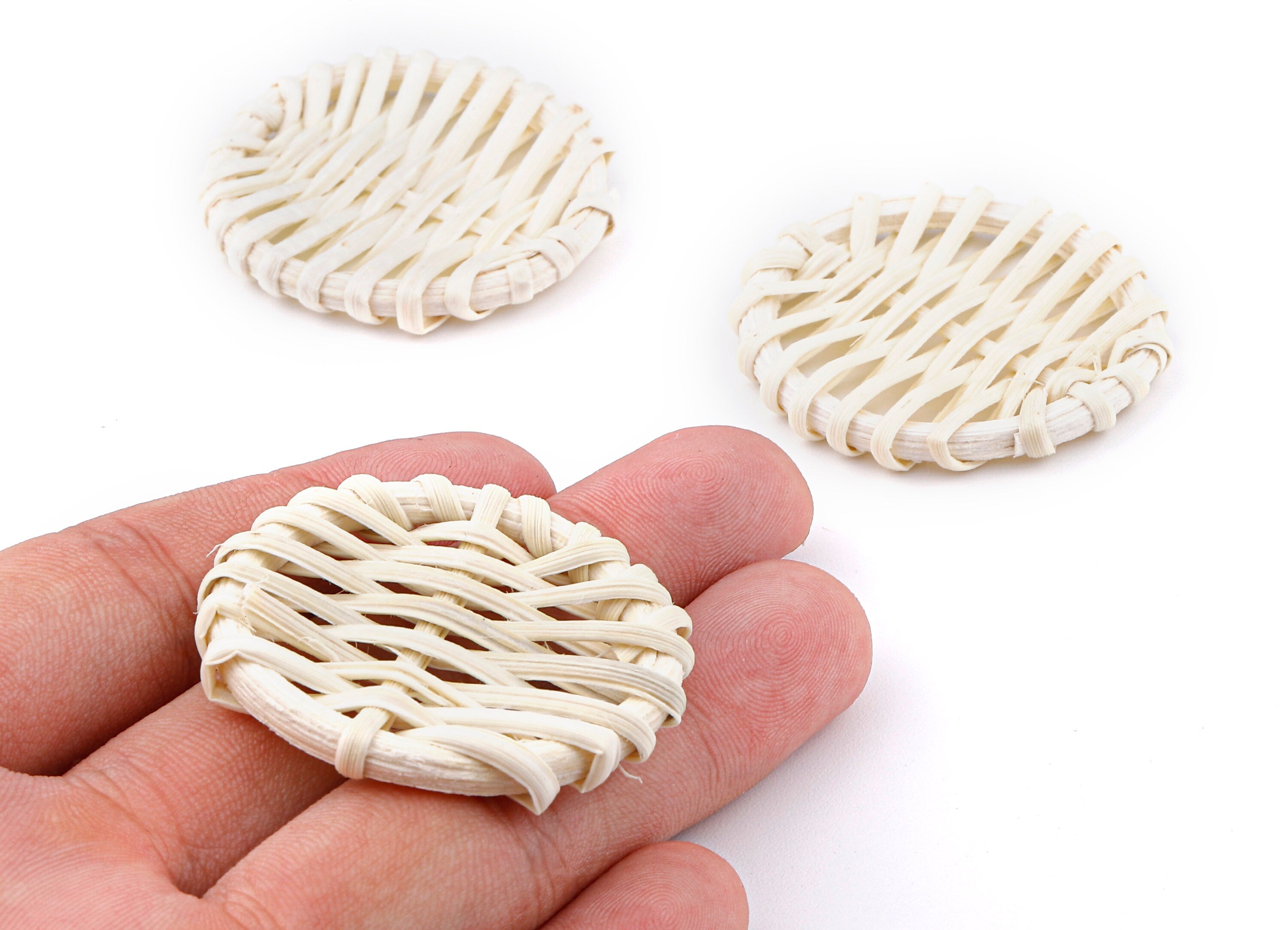 Handwoven Rattan Round Charms - Round  Rattan Earrings and Pendant - Woven Earrings - Jewelery Handmade - 43.08x43.08x5.79mm - RT1316 - DOMEDBAZAAR