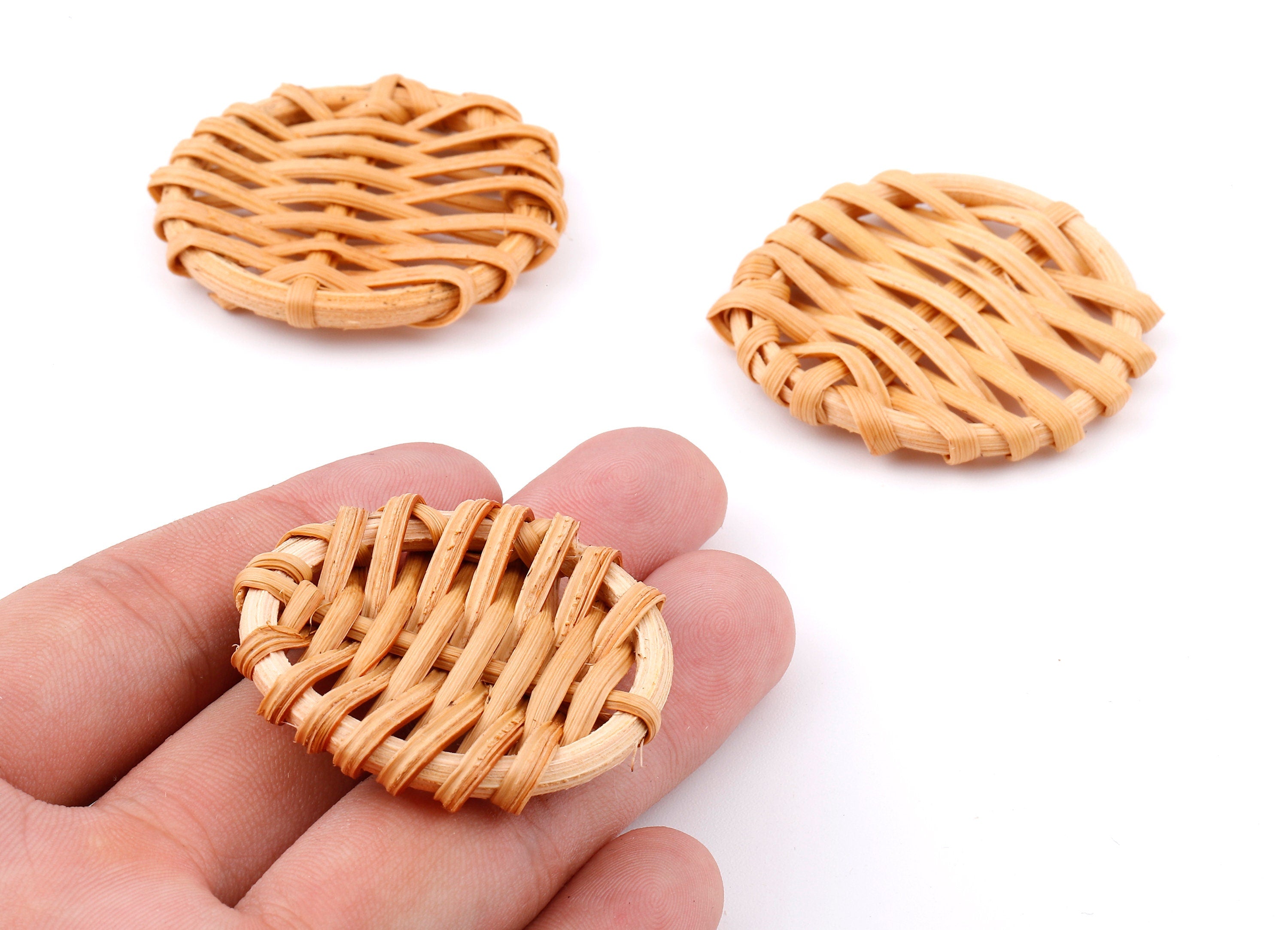 Handwoven Rattan Round Charms -Round Rattan Earrings and Pendant - Woven Earrings - Jewelery Handmade- 43.08x43.08x5.79mm - RT1315 - DOMEDBAZAAR