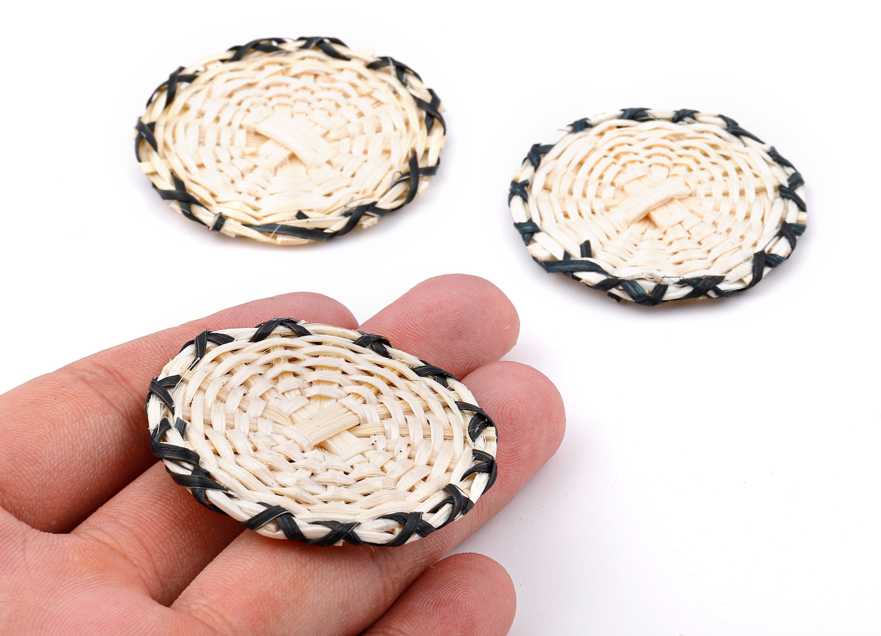Handwoven Rattan Earring Charms - Round Rattan Earring and Pendant - Woven Earrings - Jewelry Handmade - 45.93x45.93x4.42mm - RT1321 - DOMEDBAZAAR