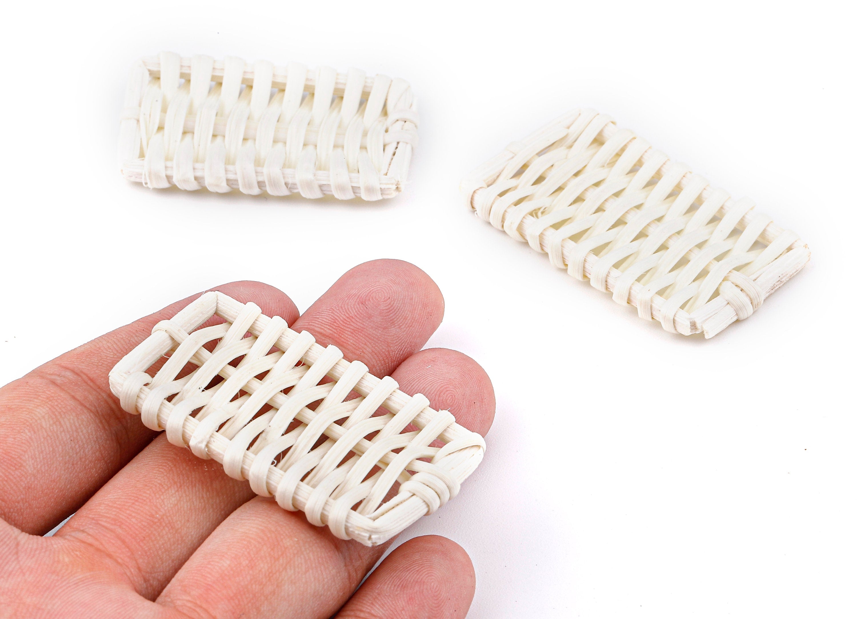 Handwoven Rattan Rectangle Charms - Rectangle Rattan Earrings & Pendant - Woven Earrings - Jewelry Handmade - 50.58x28.89x5.19mm - RT1327 - DOMEDBAZAAR