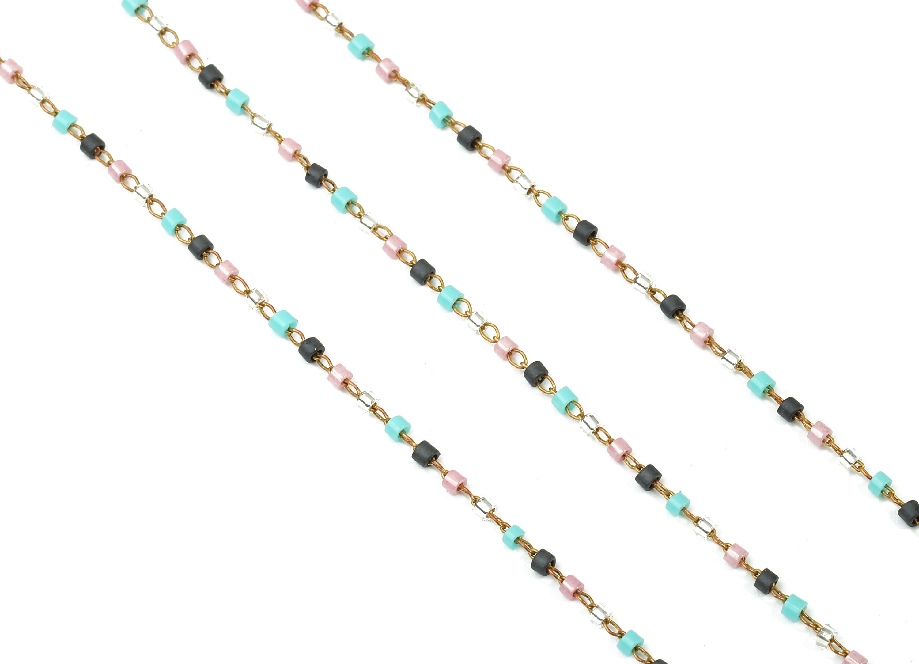 Toho Glass Beaded Chain - Seed Beads Chain - Toho Glass Bead - Stainless Steel - Jewelry Making Chain - 1.63mm x 1.44mm - TH1030 - DOMEDBAZAAR