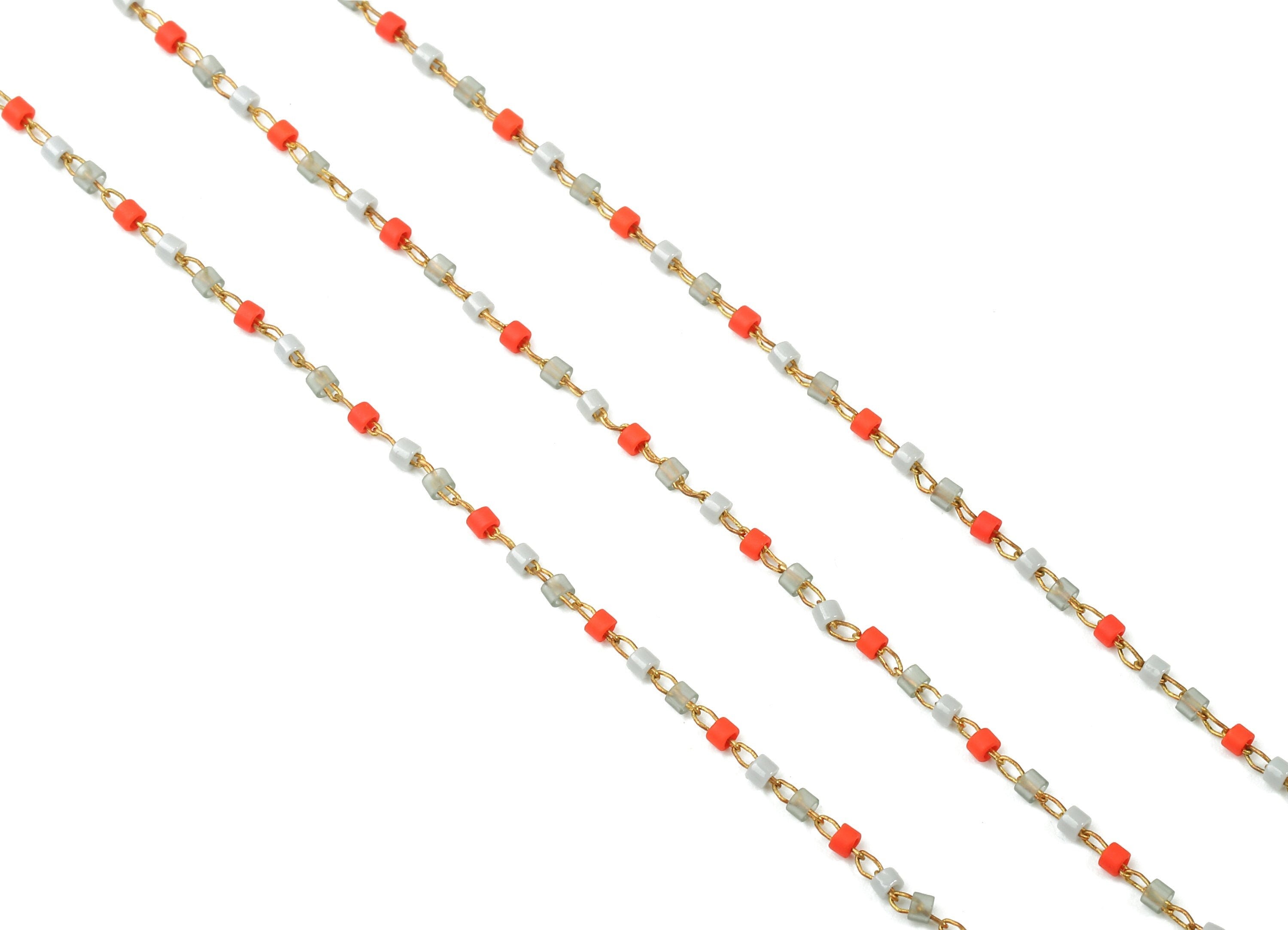 Toho Glass Beaded Chain - Seed Beads Chain - Toho Glass Bead - Stainless Steel - Jewelry Making Chain - 1.63mm x 1.44mm - TH1032 - DOMEDBAZAAR