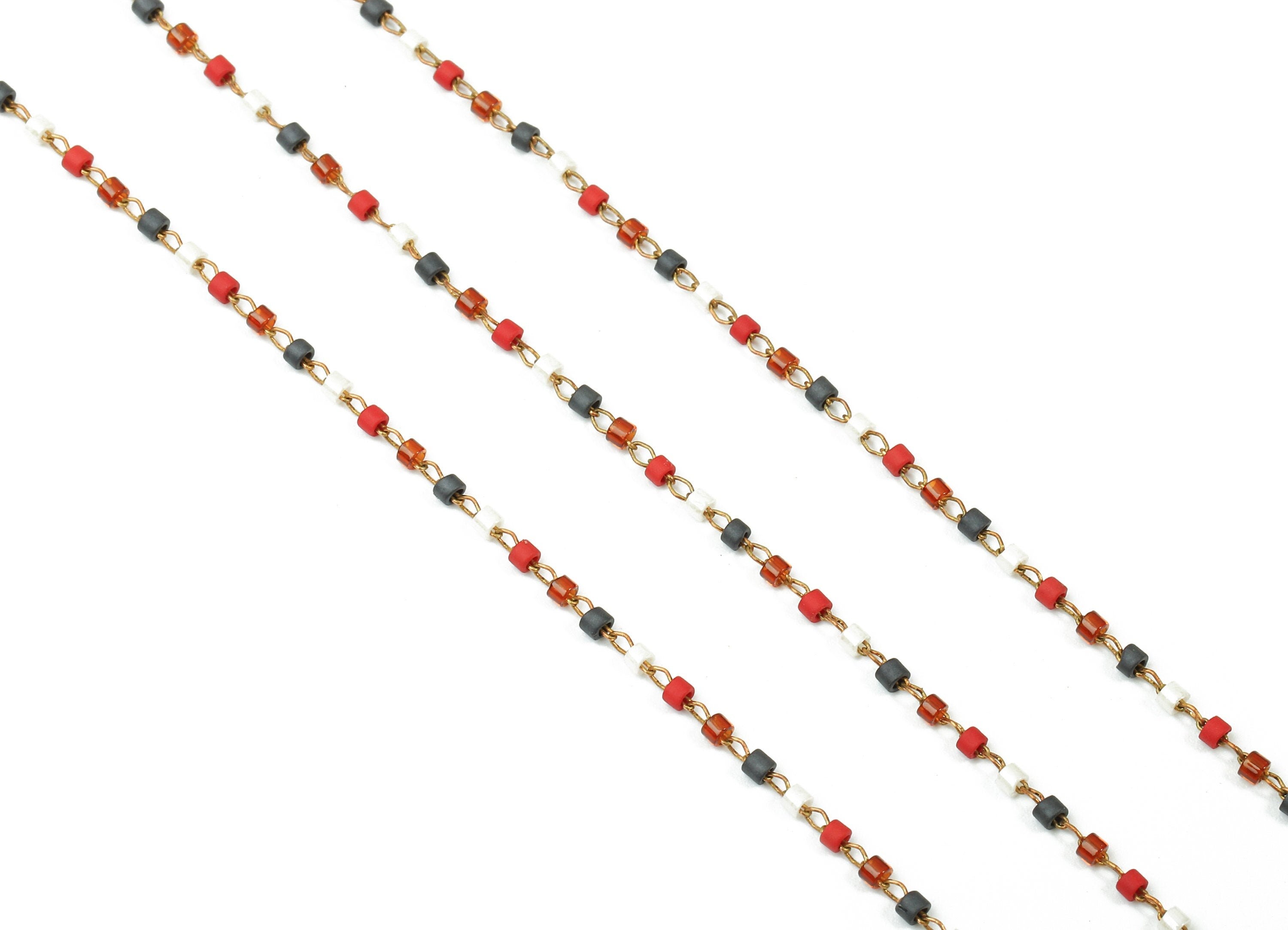 Toho Glass Beaded Chain - Seed Beads Chain - Toho Glass Bead - Stainless Steel - Jewelry Making Chain - 1.63mm x 1.44mm - TH1033 - DOMEDBAZAAR