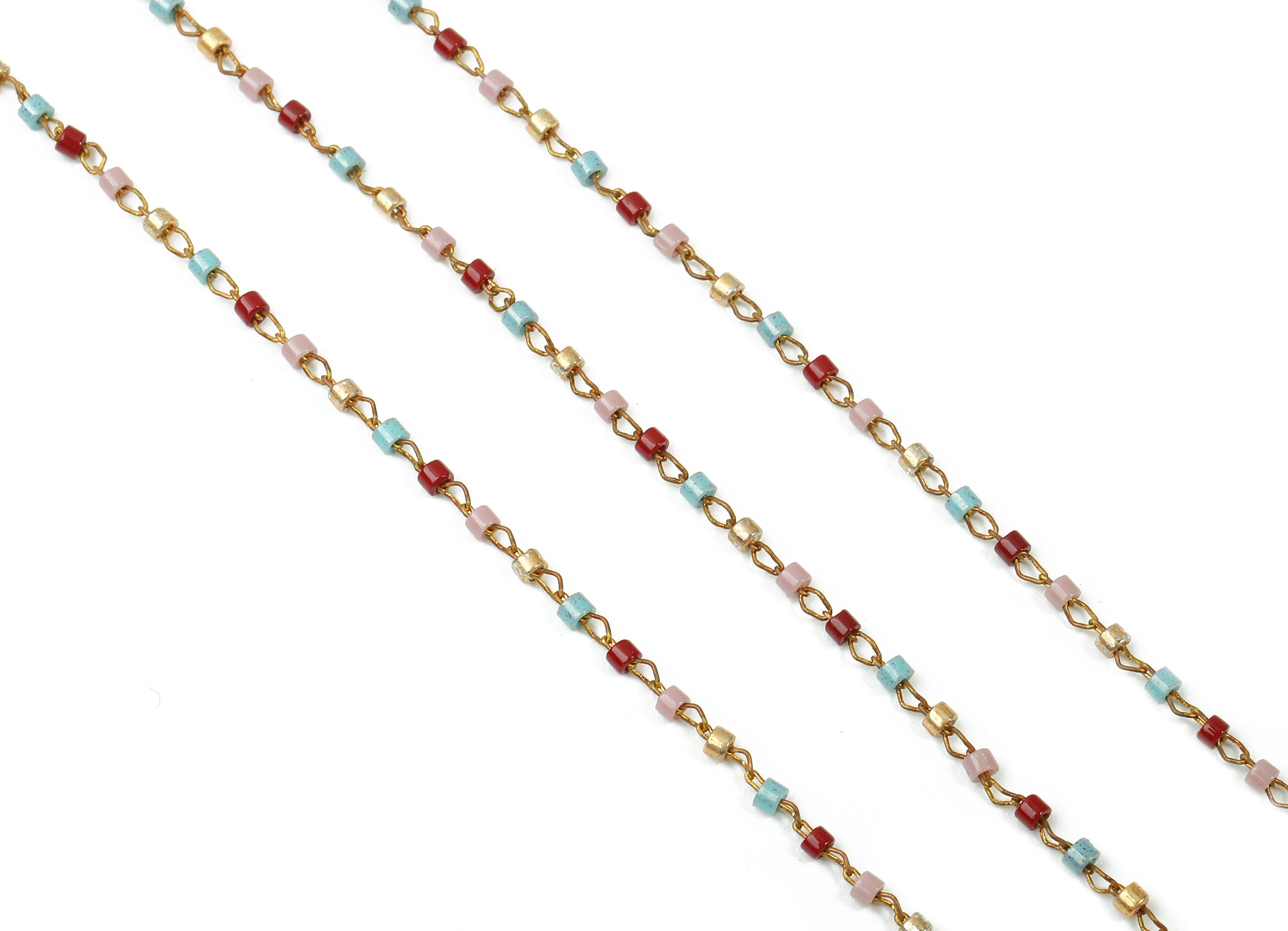 Toho Glass Beaded Chain - Seed Beads Chain - Toho Glass Bead - Stainless Steel - Jewelry Making Chain - 1.63mm x 1.44mm - TH1035 - DOMEDBAZAAR
