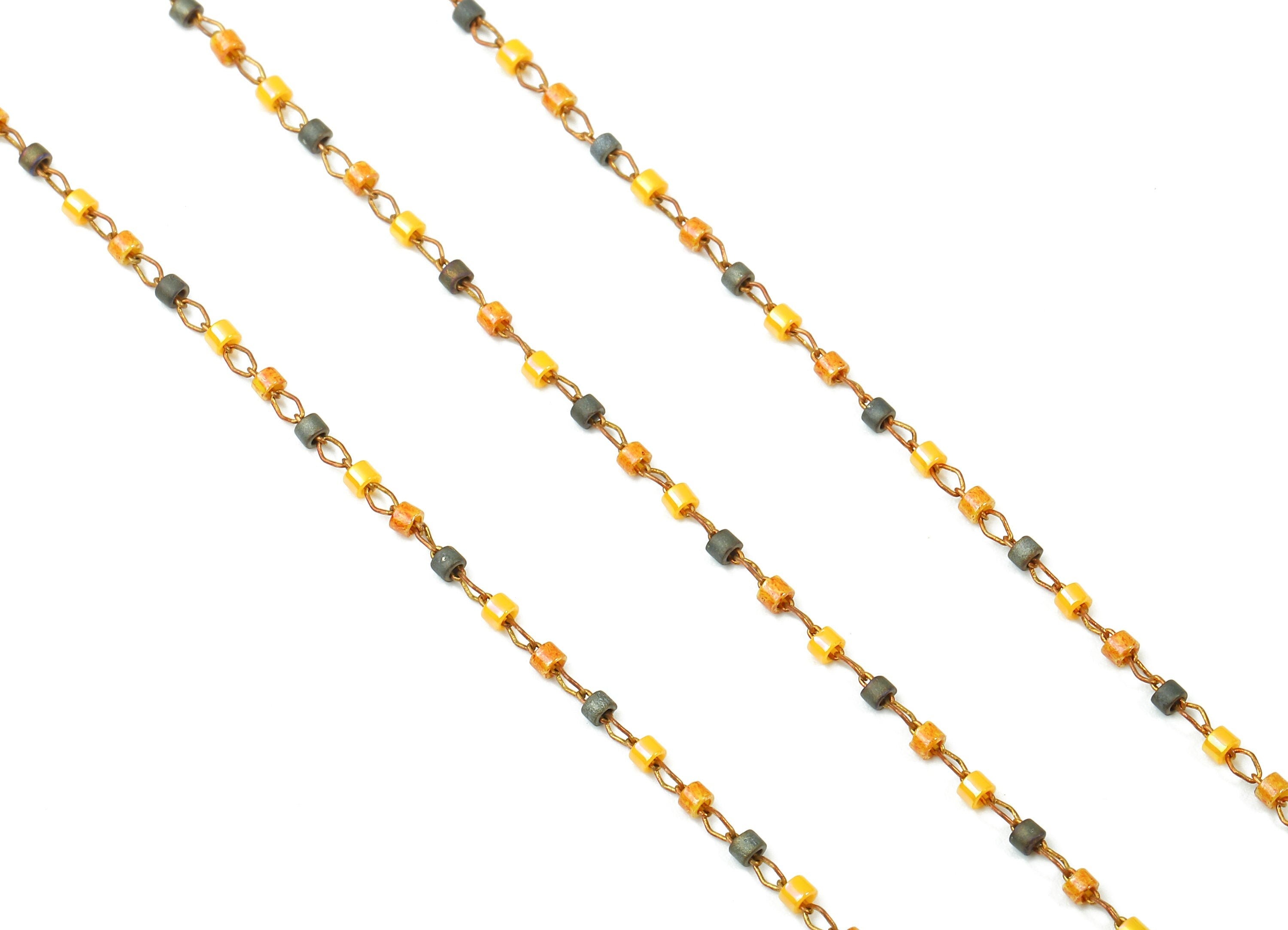 Toho Glass Beaded Chain - Seed Beads Chain - Toho Glass Bead - Stainless Steel - Jewelry Making Chain - 1.63mm x 1.44mm - TH1039 - DOMEDBAZAAR
