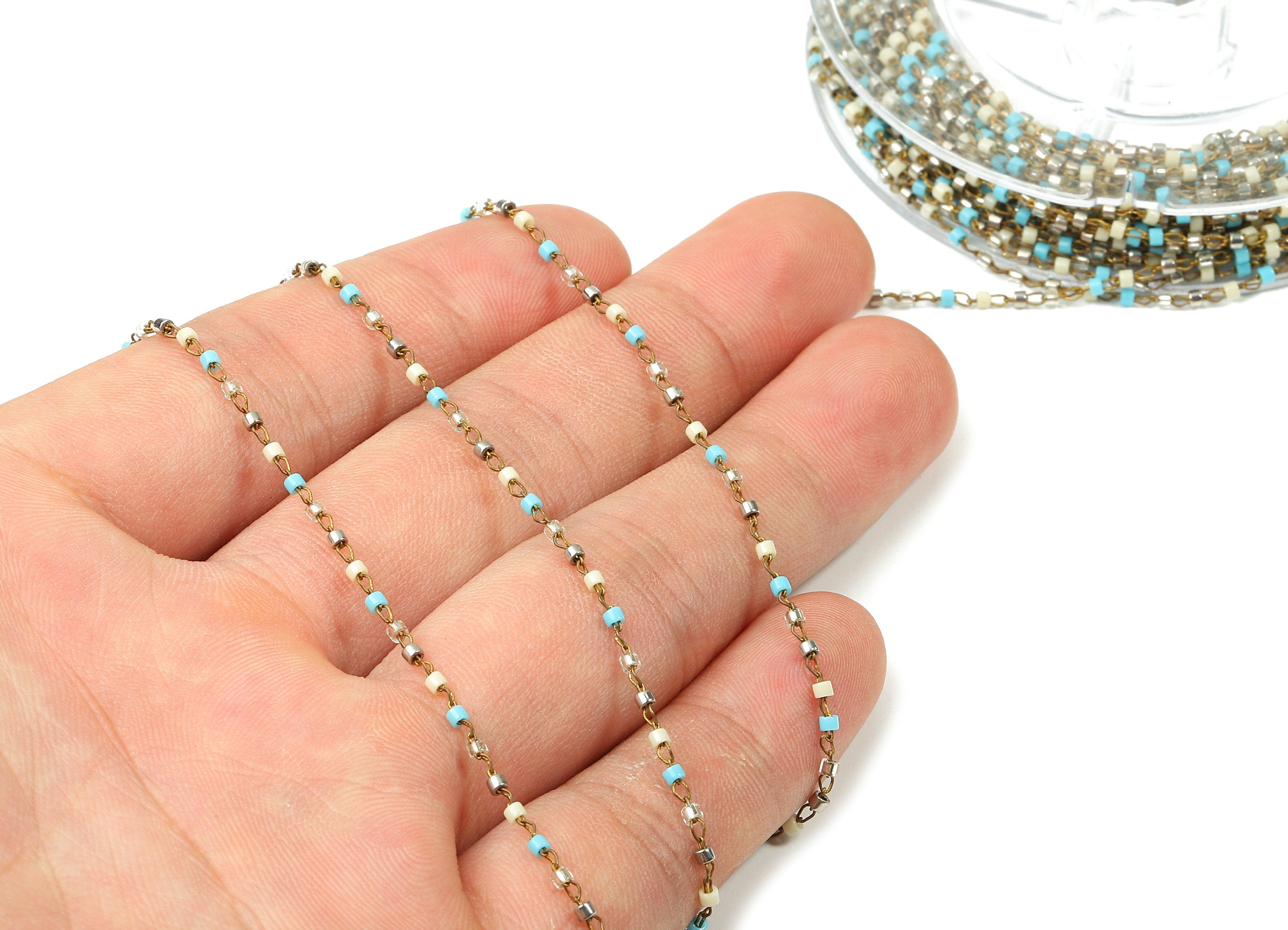 Toho Glass Beaded Chain - Seed Beads Chain - Toho Glass Bead - Stainless Steel - Jewelry Making Chain - 1.63mm x 1.44mm - TH1044 - DOMEDBAZAAR