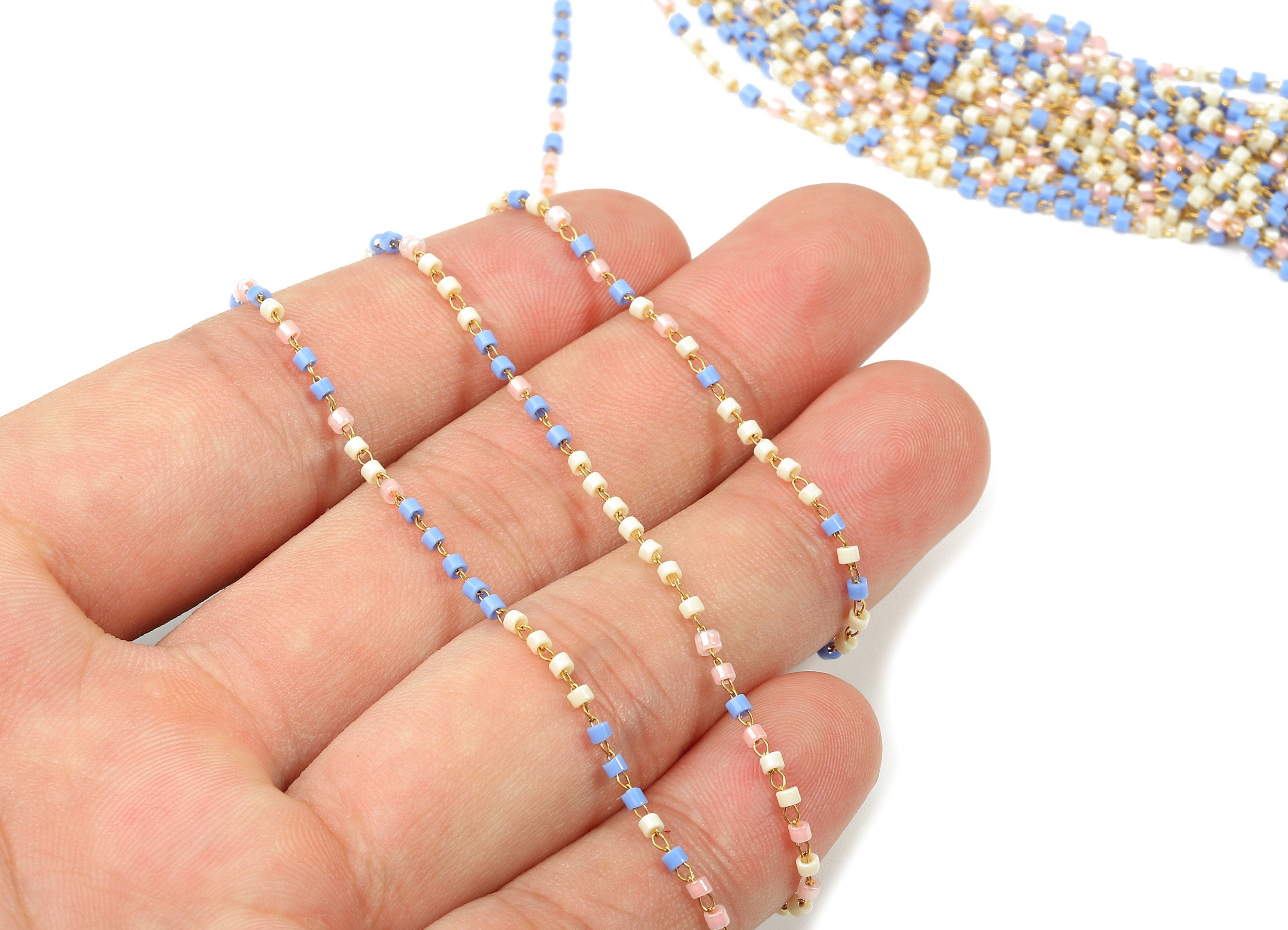 Toho Glass Beaded Chain - Seed Beads Chain - Toho Glass Bead - Stainless Steel - Jewelry Making Chain - 1.63mm x 1.44mm - TH1052 - DOMEDBAZAAR