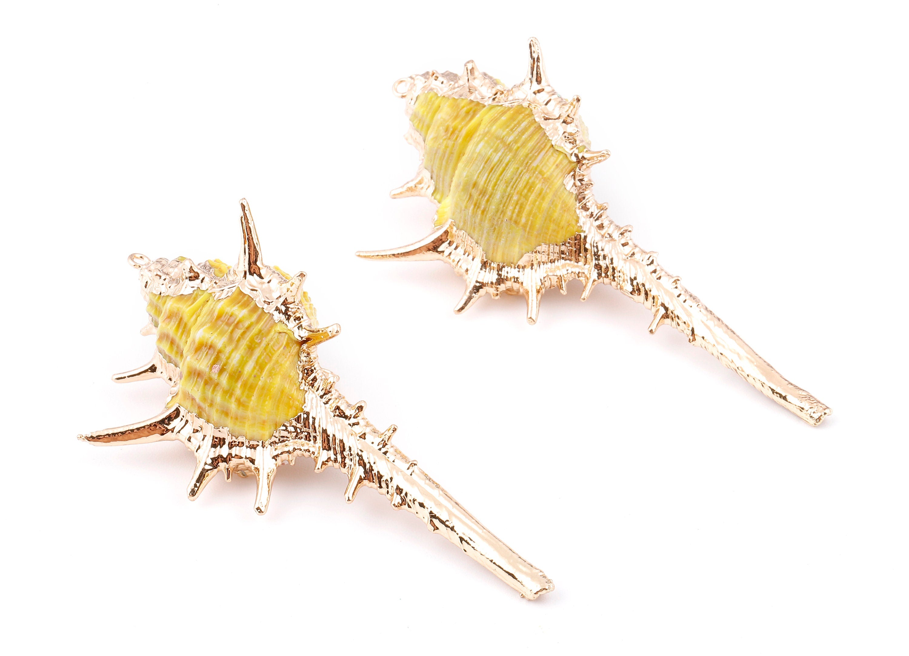 Cone Shell Charms - Whelk Seashell Pendant - Gold Tone Plated Earrings - Natural Seashell - 1 Hole - 60.76x32.84x25.86mm - SF1124D - DOMEDBAZAAR