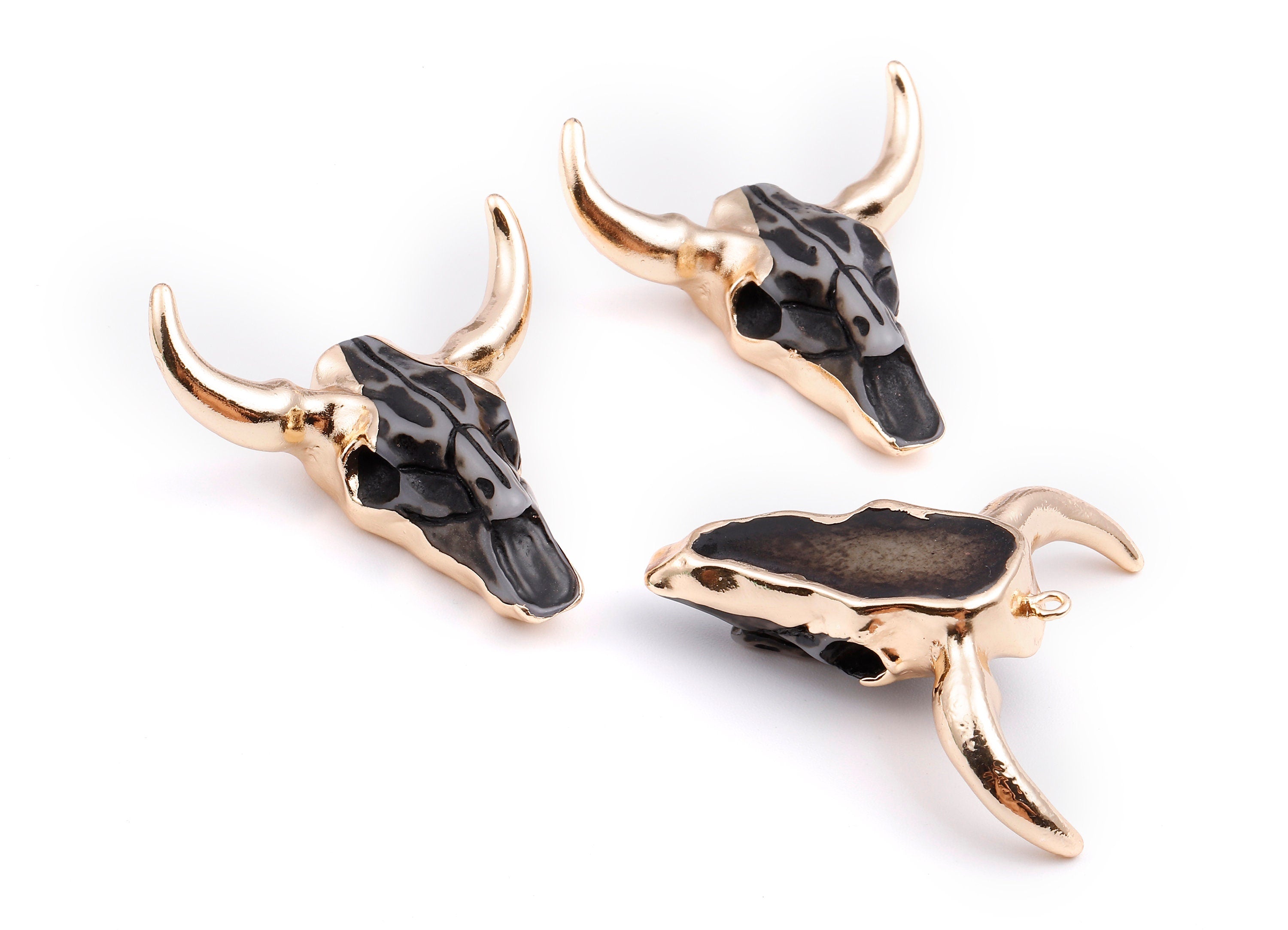 Resin Bull Charms - Buffalo Cattle Skull Pendant - Resin Horn Cattle - Bull Head Druzy - 47x44.57x13.15mm - RC1019A - DOMEDBAZAAR