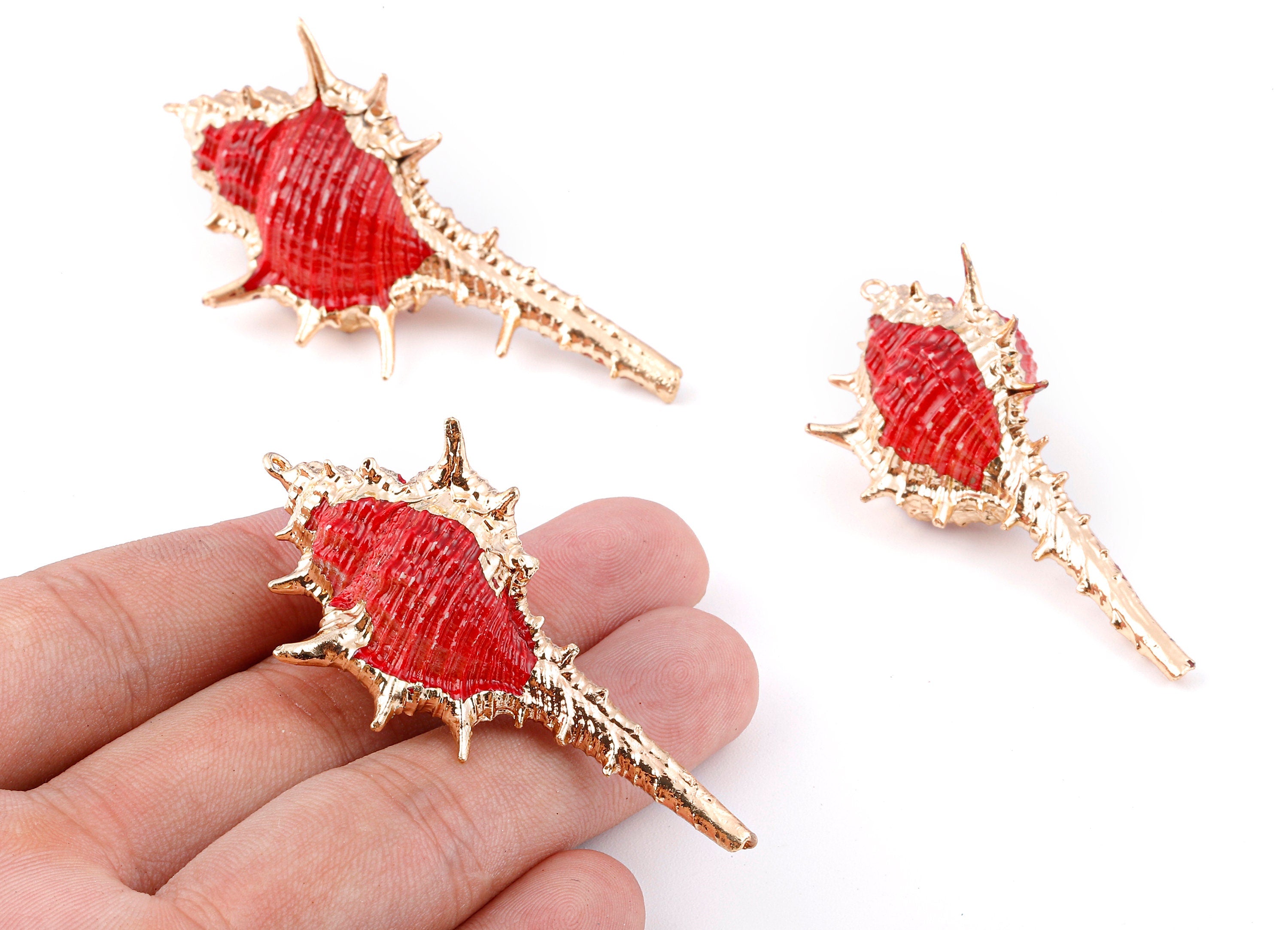Cone Shell Charms - Whelk Seashell Pendant - Gold Tone Plated Earrings - Natural Seashell - 1 Hole - 60.76x32.84x25.86mm - SF1124F - DOMEDBAZAAR