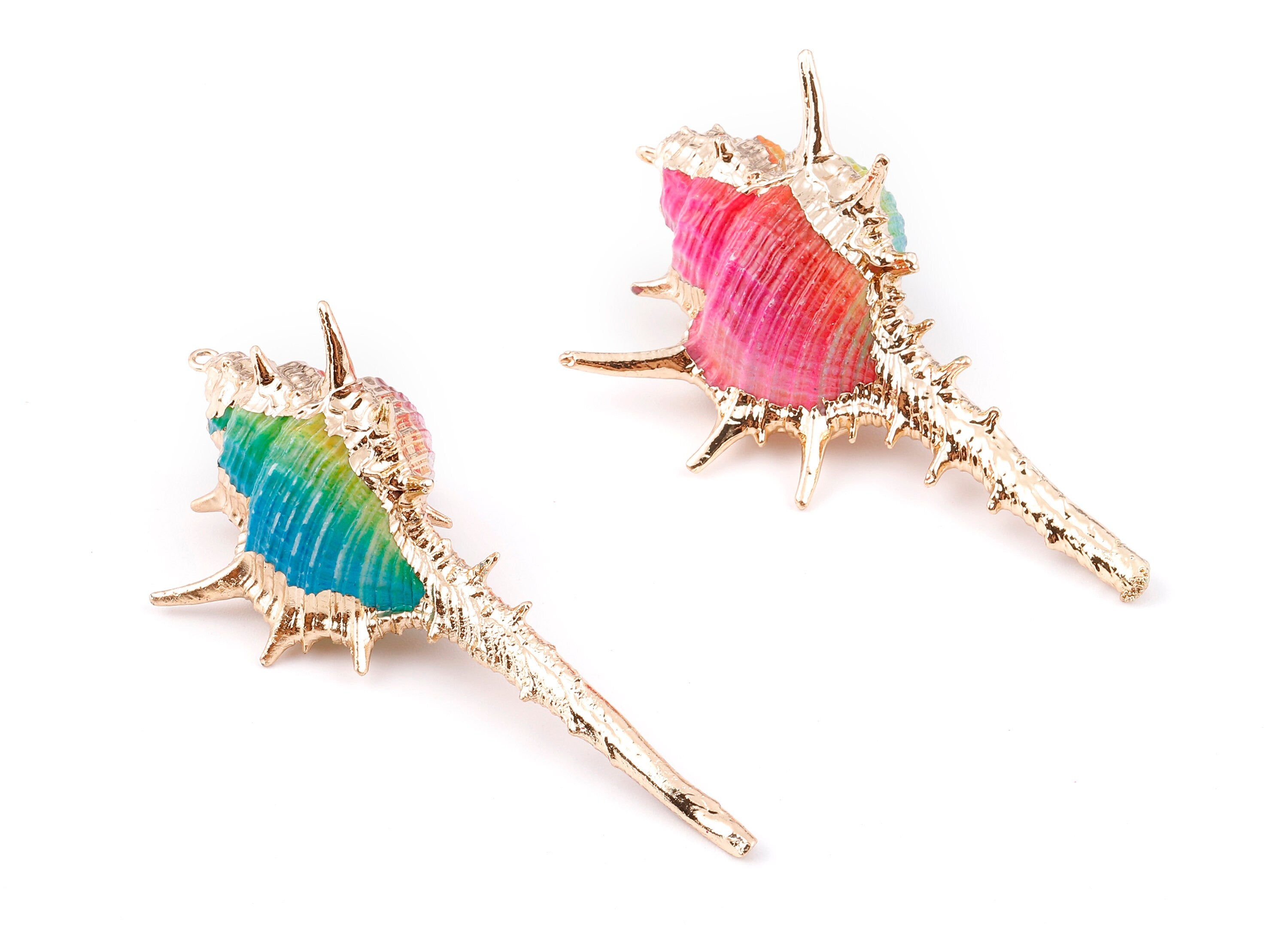 Cone Shell Charms - Whelk Seashell Pendant - Gold Tone Plated Earrings - Natural Seashell - 1 Hole - 60.76x32.84x25.86mm - SF1124G - DOMEDBAZAAR