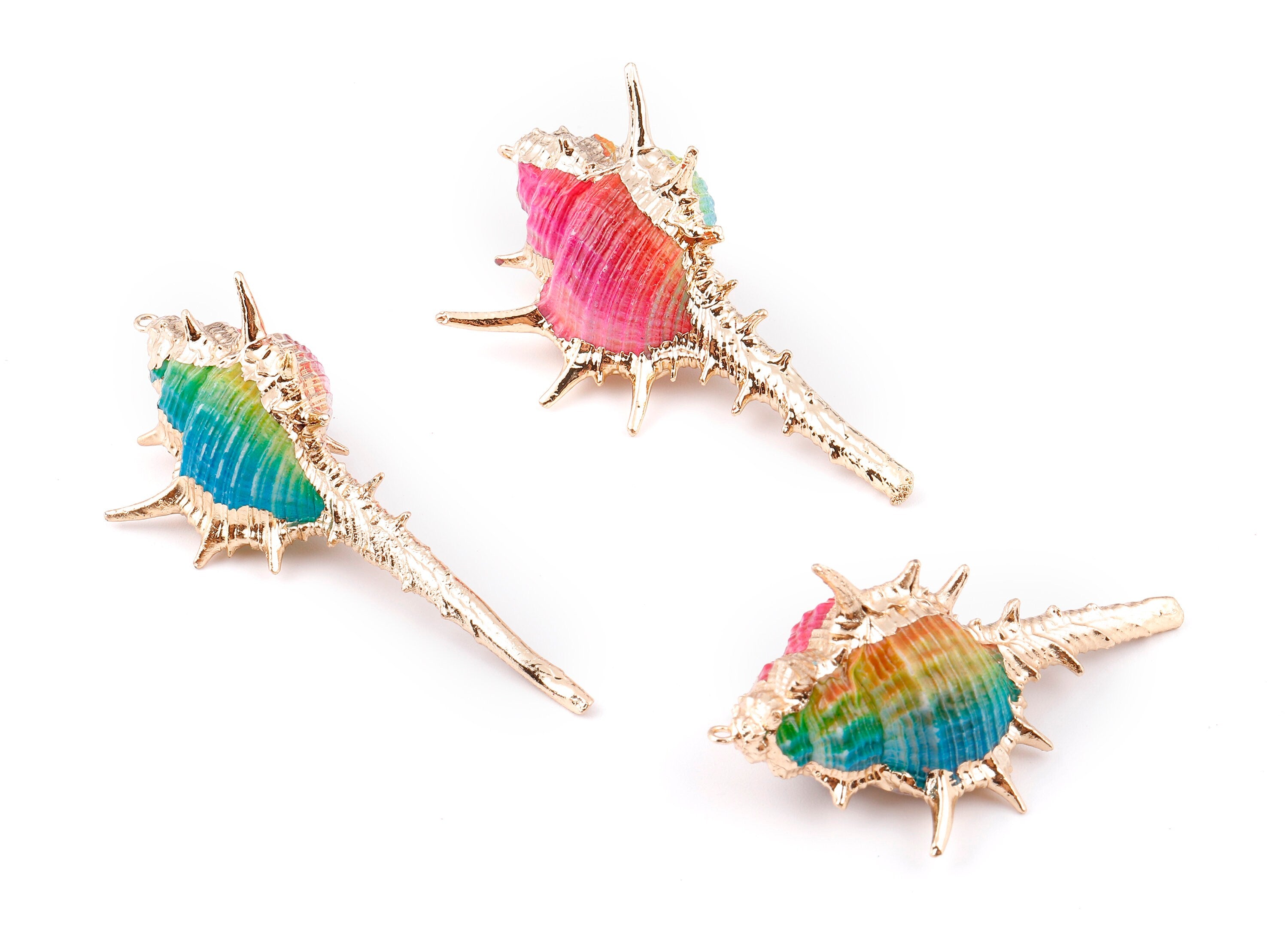 Cone Shell Charms - Whelk Seashell Pendant - Gold Tone Plated Earrings - Natural Seashell - 1 Hole - 60.76x32.84x25.86mm - SF1124G - DOMEDBAZAAR