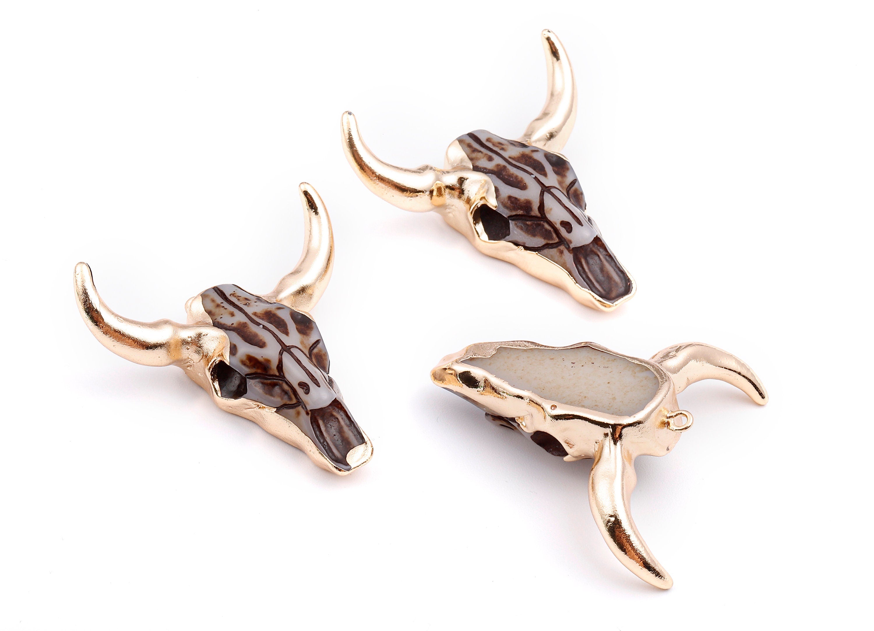 Resin Bull Charms - Buffalo Cattle Skull Pendant - Resin Horn Cattle - Bull Head Druzy - 47x44.57x13.15mm - RC1019B - DOMEDBAZAAR
